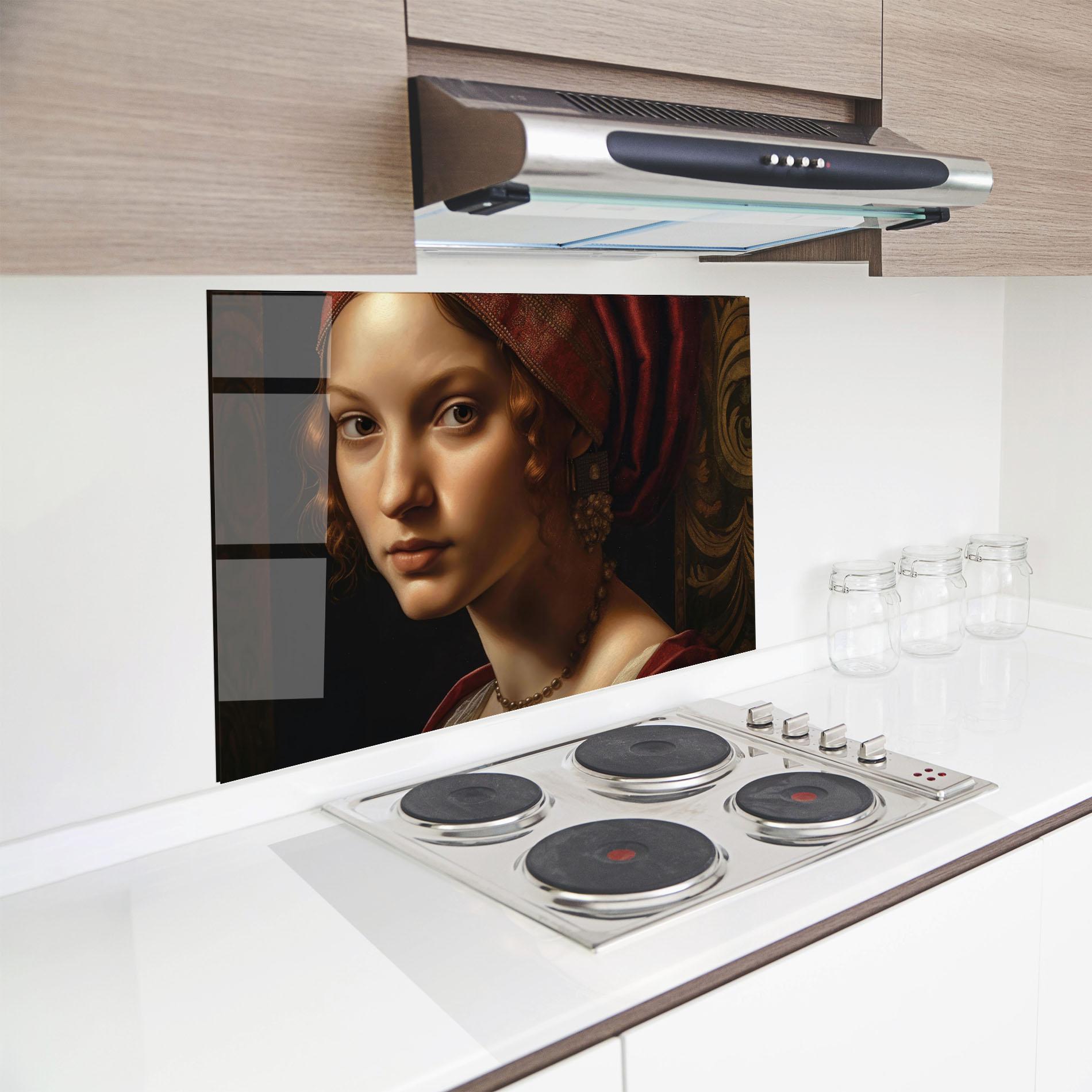 Küchenrückwand Glas Red Hair Woman Art mockup 8