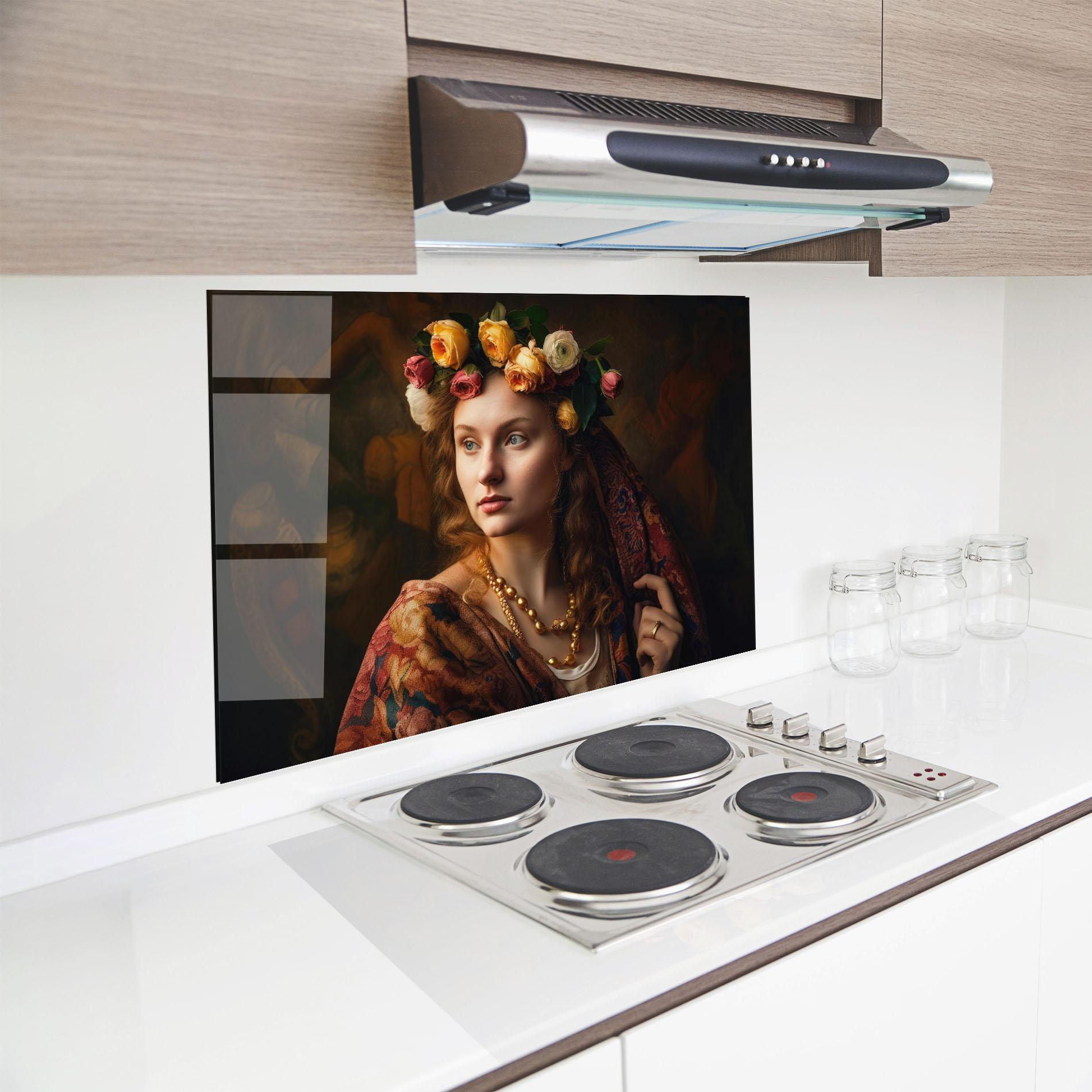 Küchenrückwand Glas Renaissance Woman mockup 8