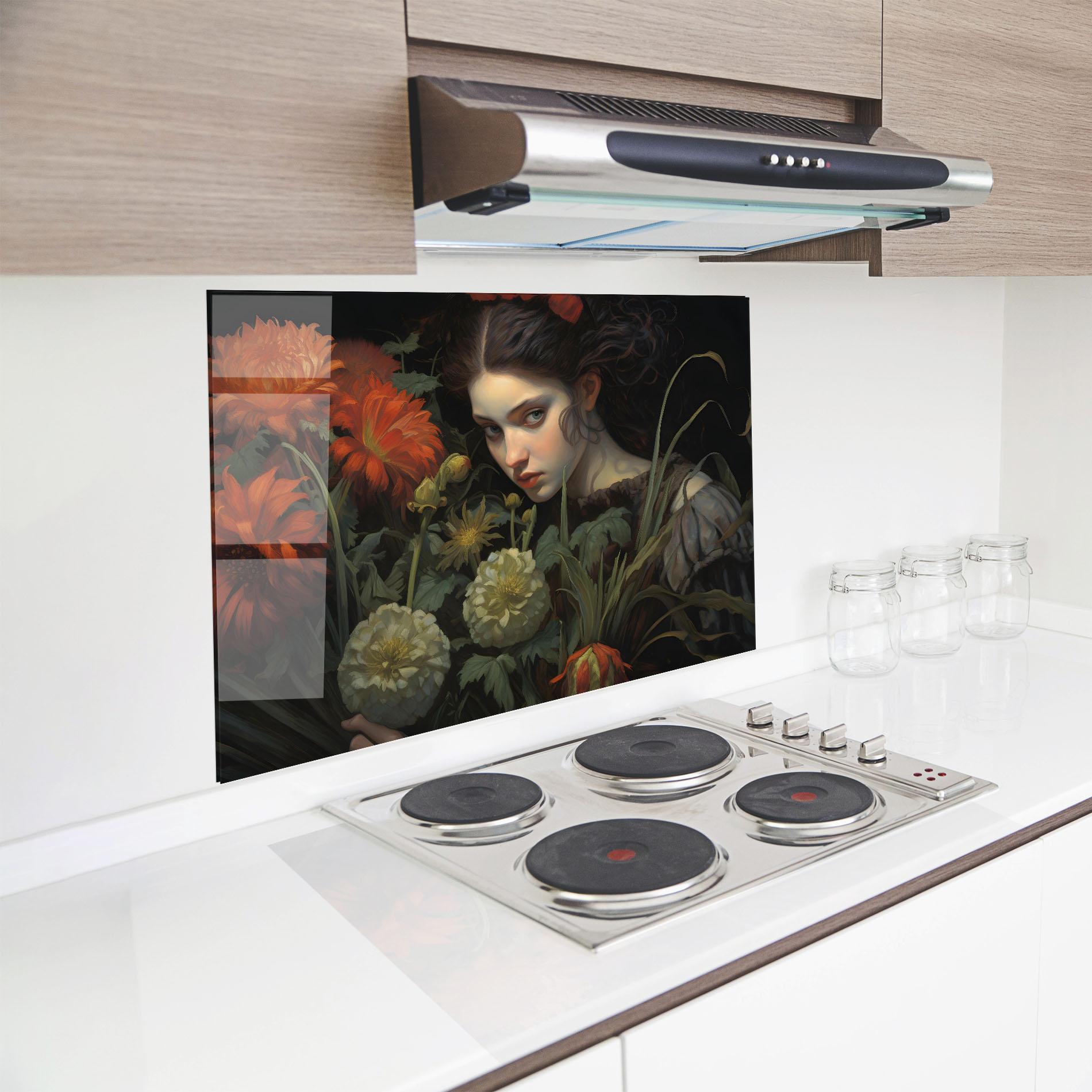 Küchenrückwand Glas Vintage Flowers mockup 8