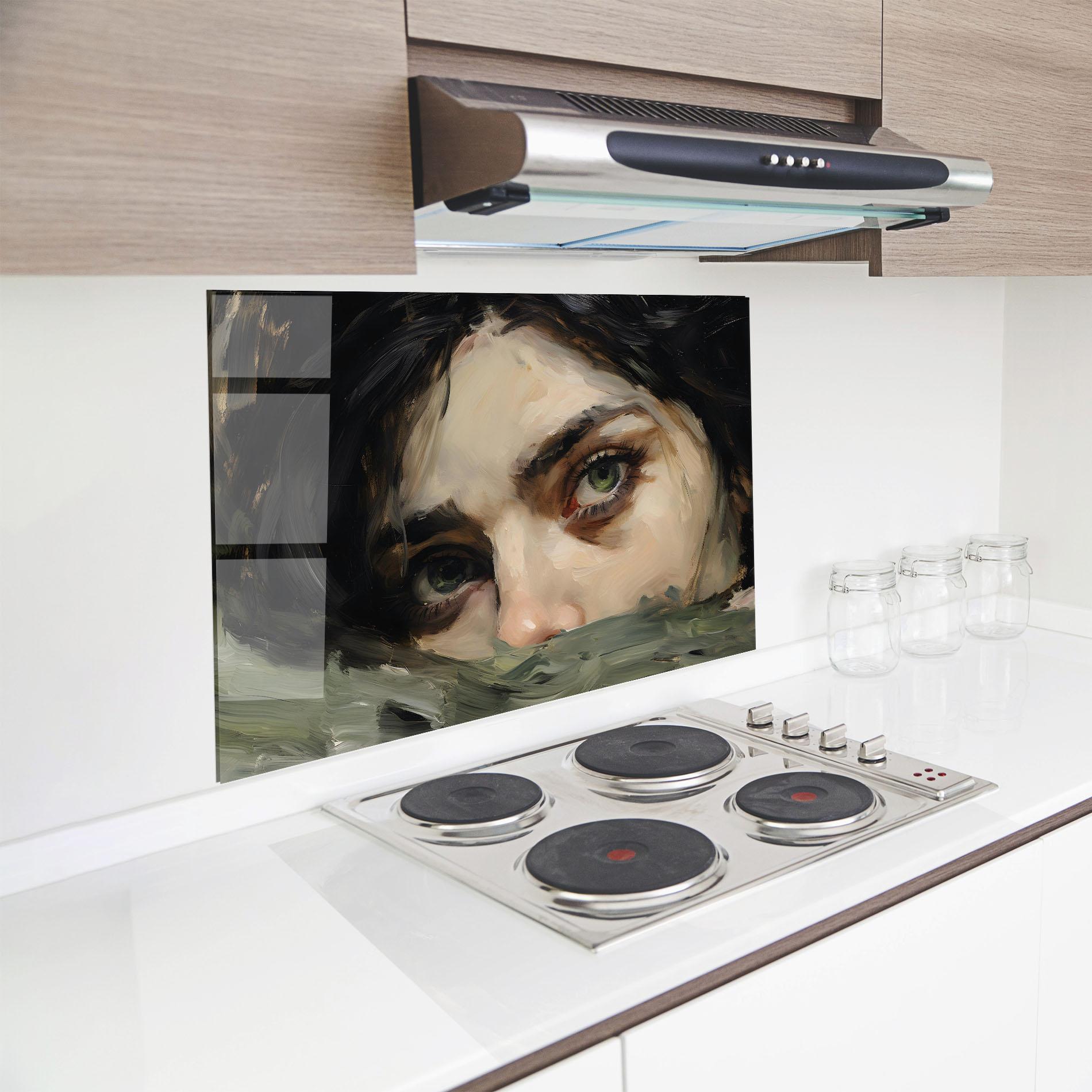 Küchenrückwand Glas Vintage Green Eyes Art mockup 8