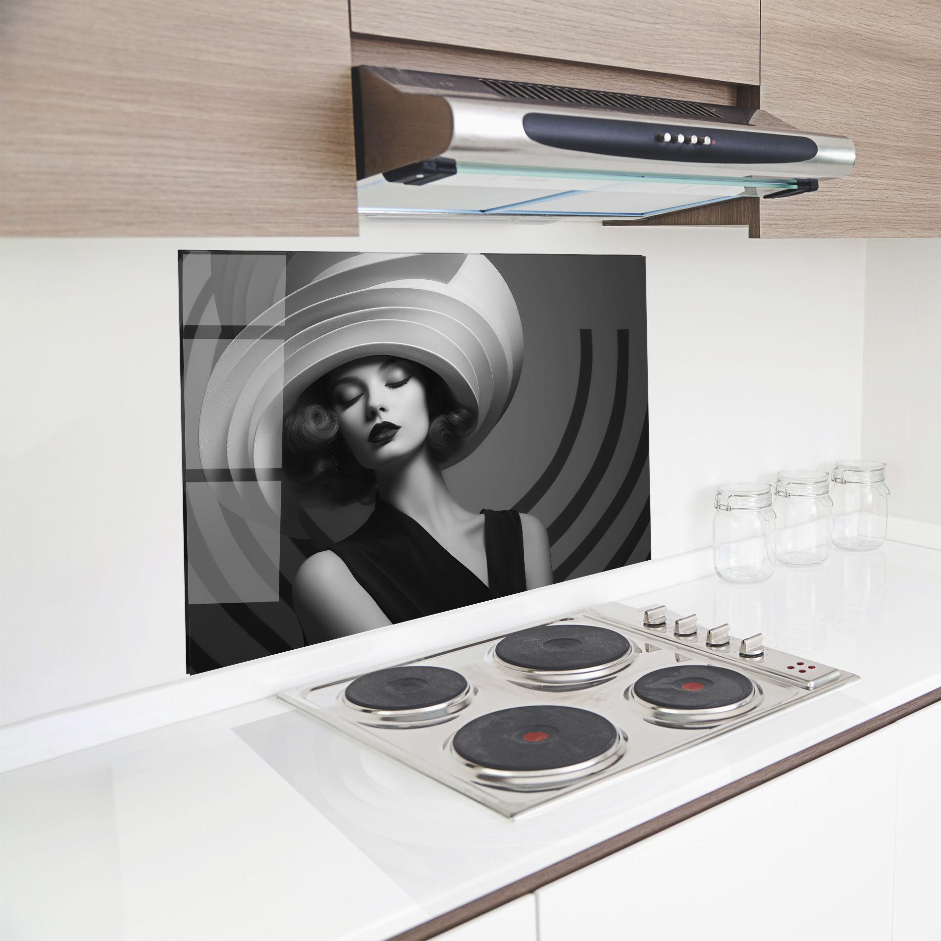 Küchenrückwand Glas Vintage Pretty Lady mockup 8