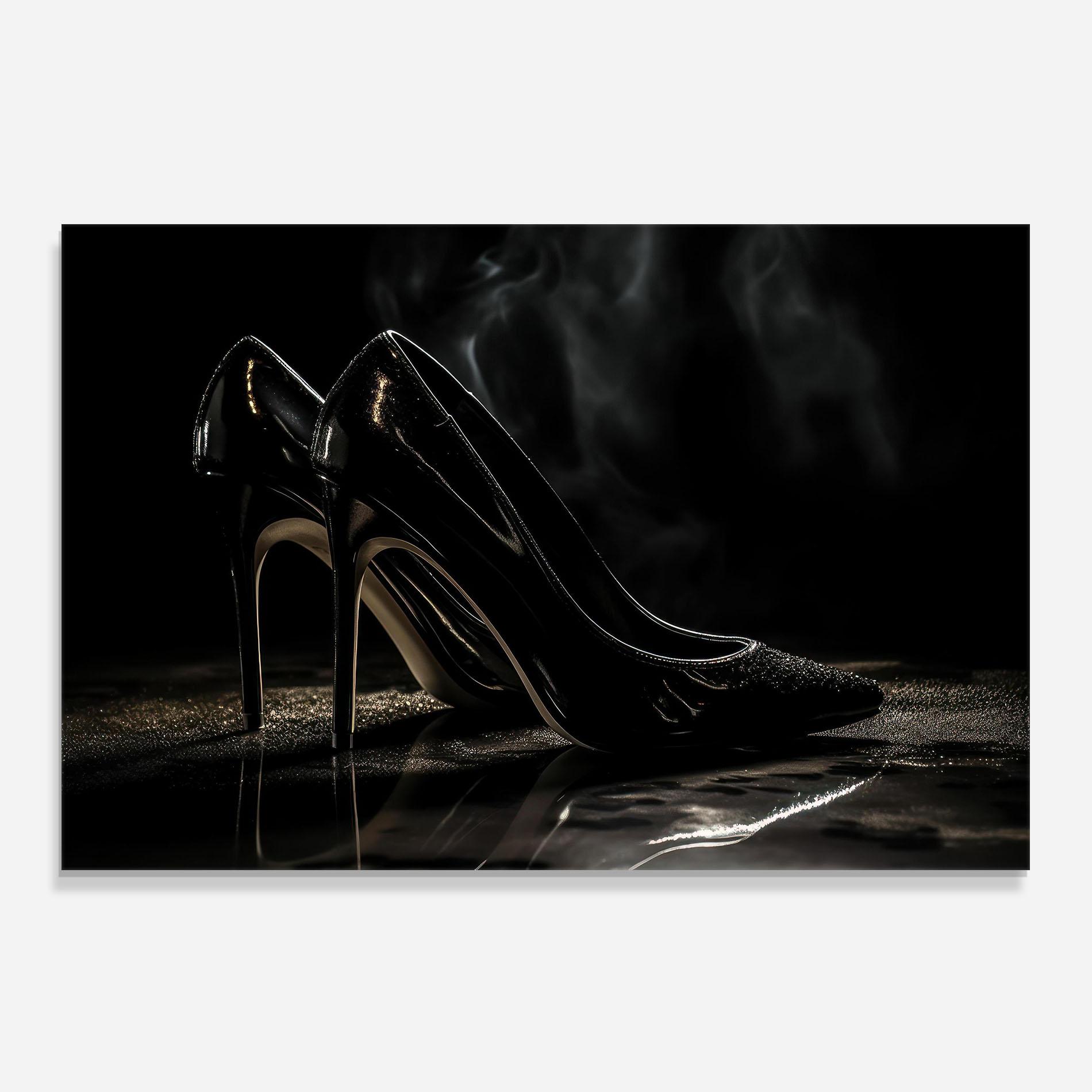 Küchenrückwand Glas Black Leather Shoes mockup 0