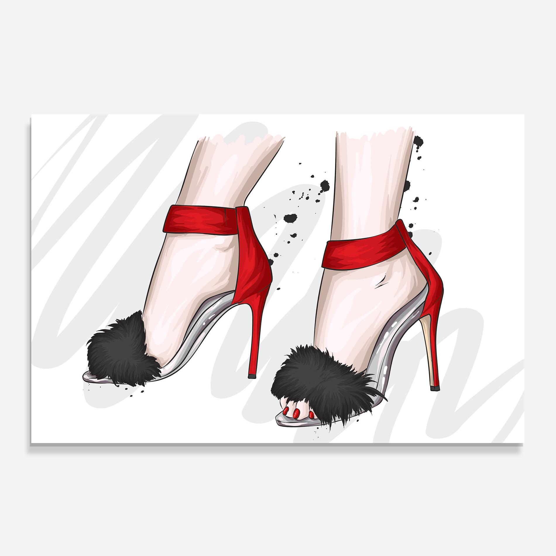 Küchenrückwand Glas Black Red Heels mockup 0