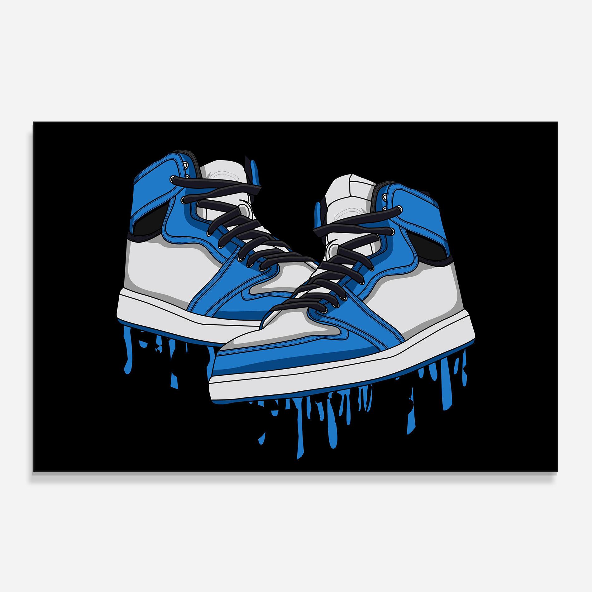 Küchenrückwand Glas Blue White Shoes mockup 0