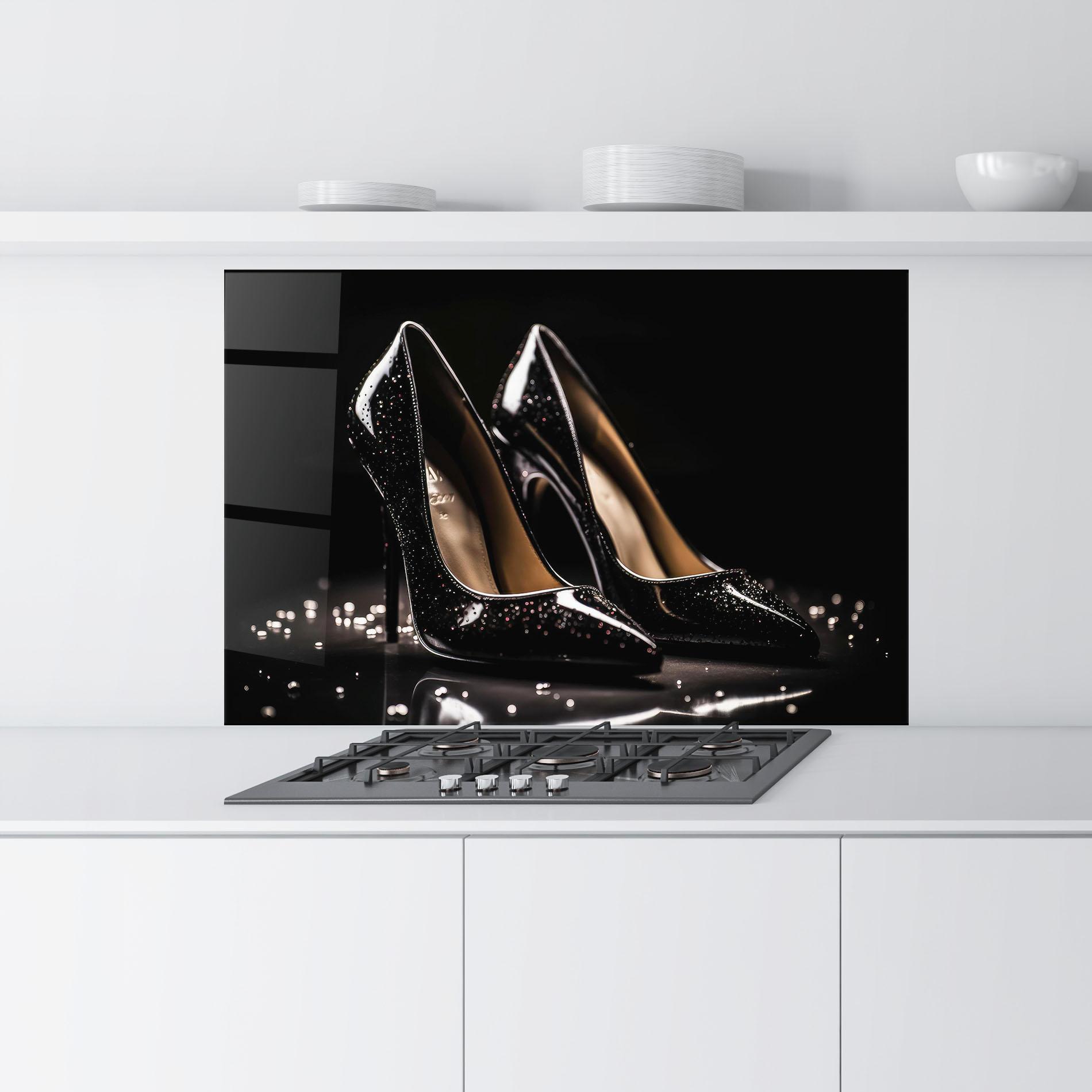 Küchenrückwand Glas Black Leather Shoe mockup 9