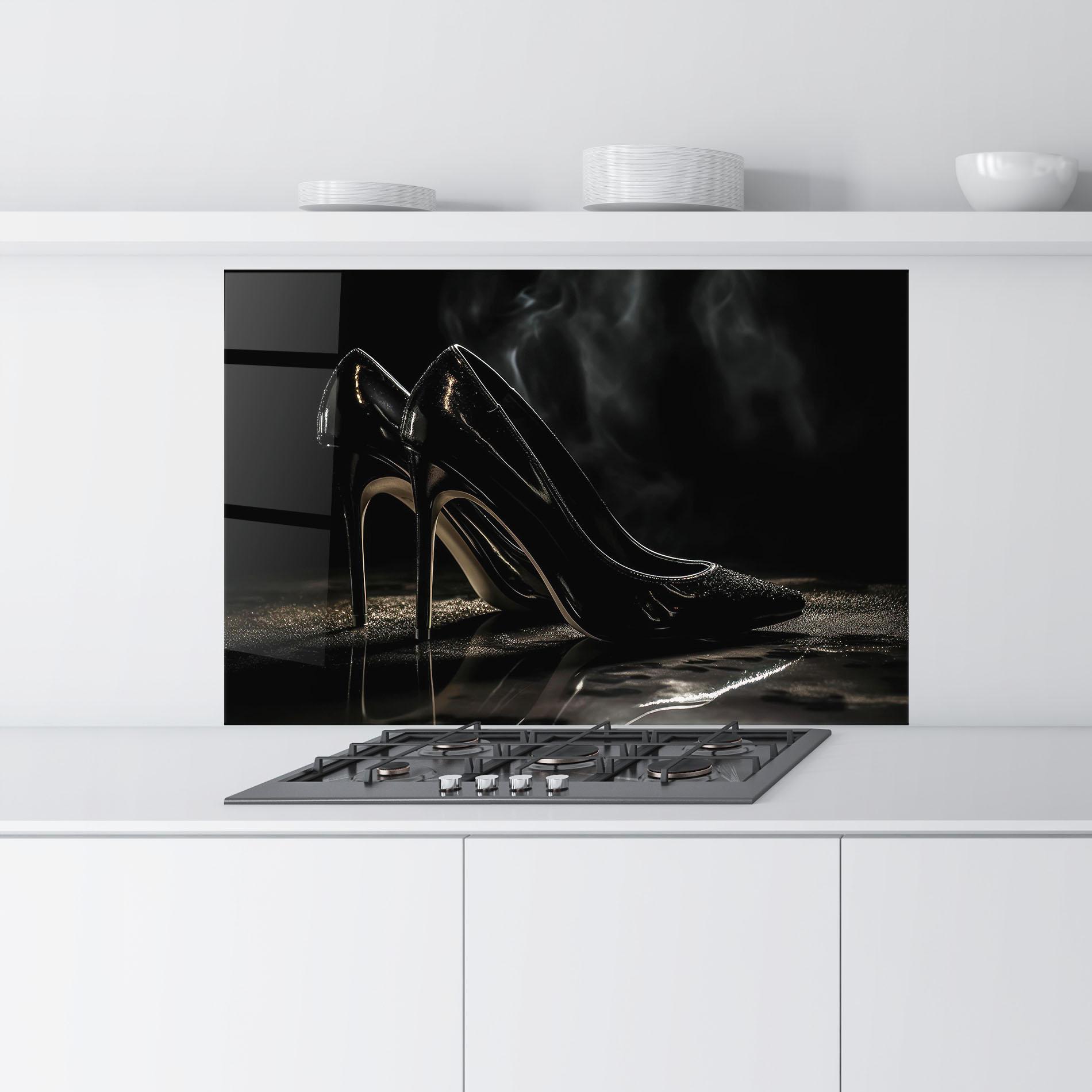 Küchenrückwand Glas Black Leather Shoes mockup 9