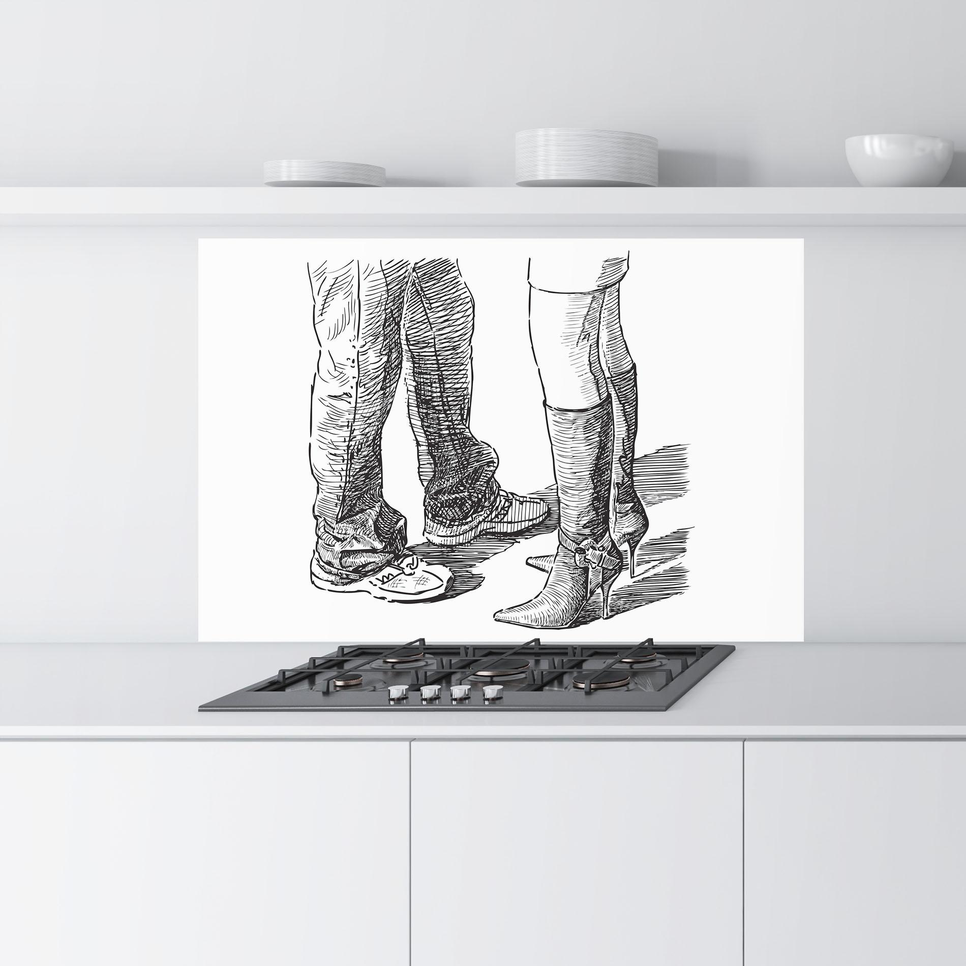 Küchenrückwand Glas Black Line Shoes mockup 9