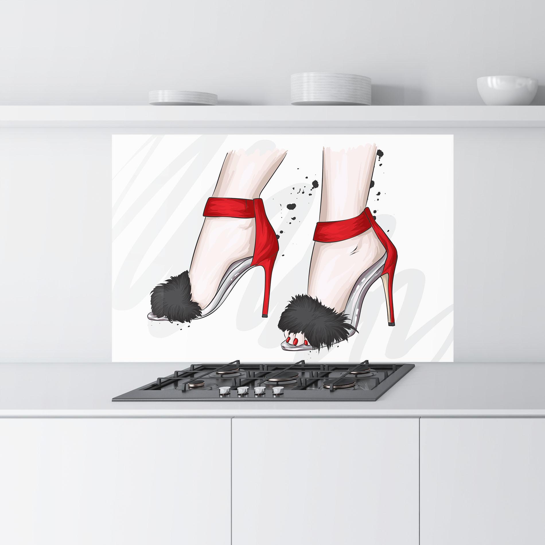 Küchenrückwand Glas Black Red Heels mockup 9