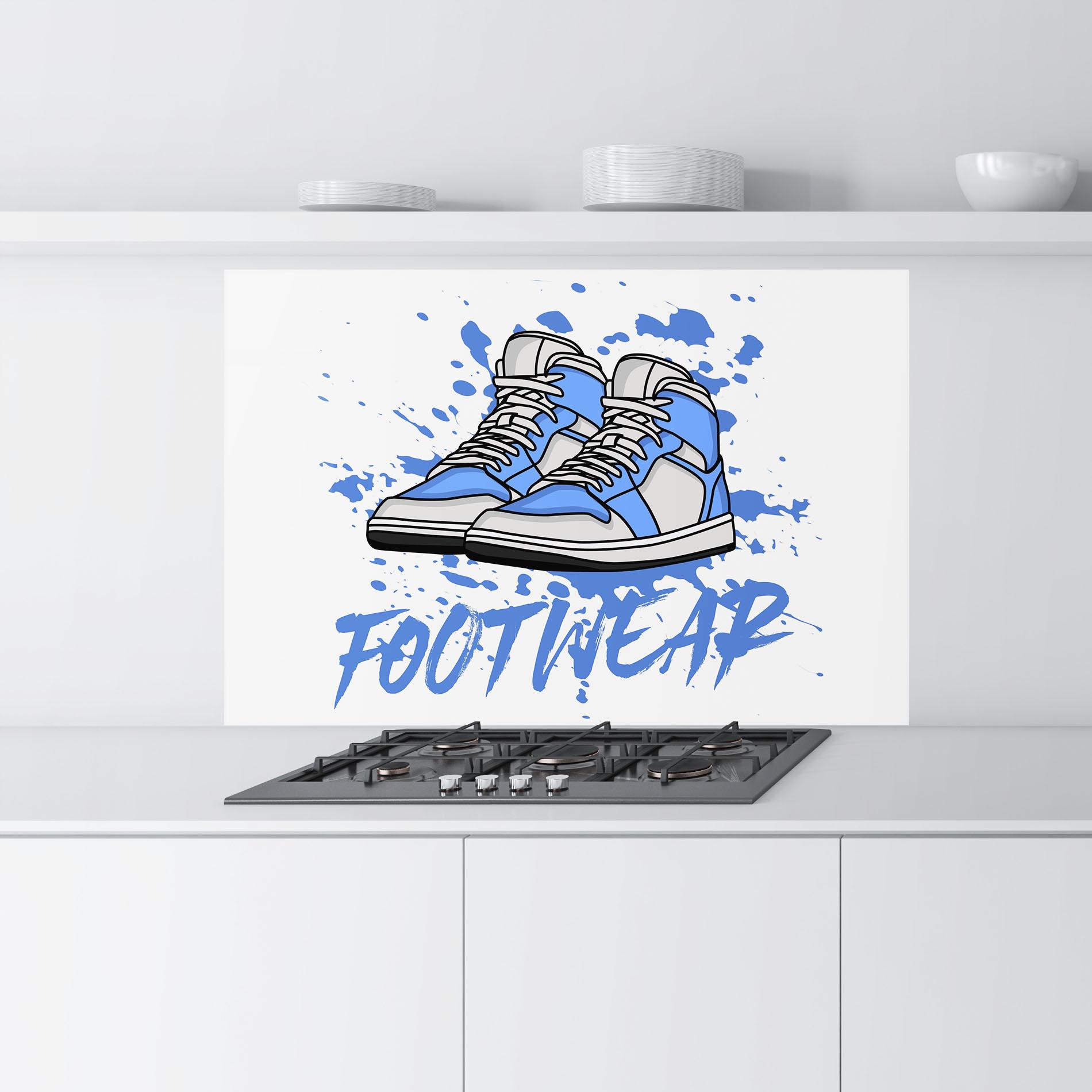 Küchenrückwand Glas Blue Footwear mockup 9