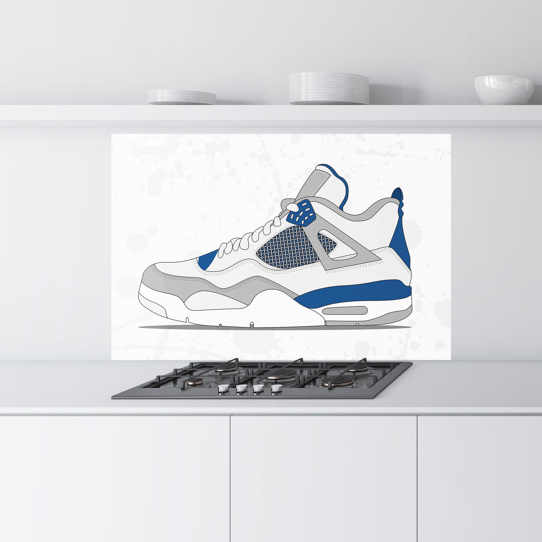 Küchenrückwand Glas Blue Grey Sneakers mockup 9