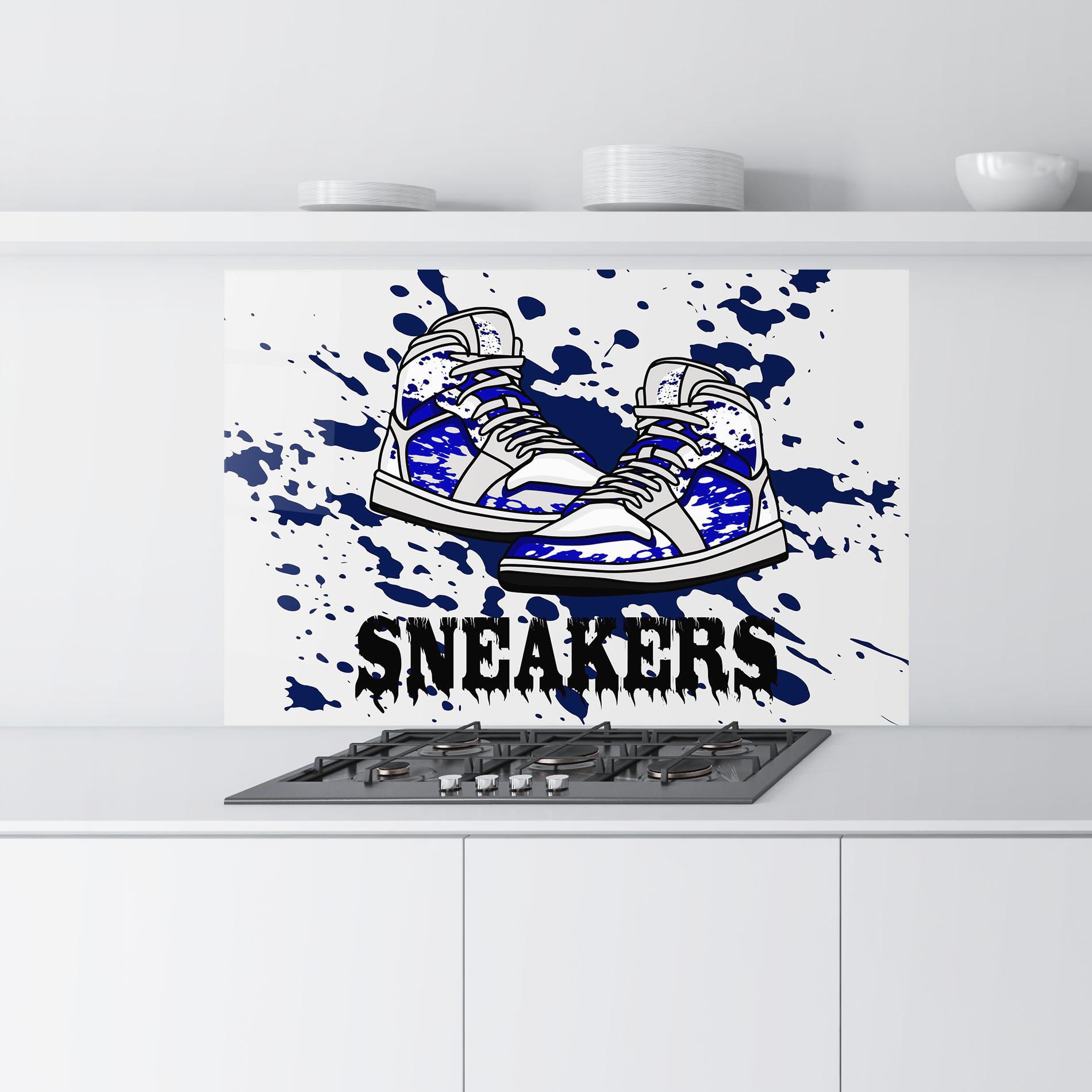 Küchenrückwand Glas Dark Blue Sneakers mockup 9