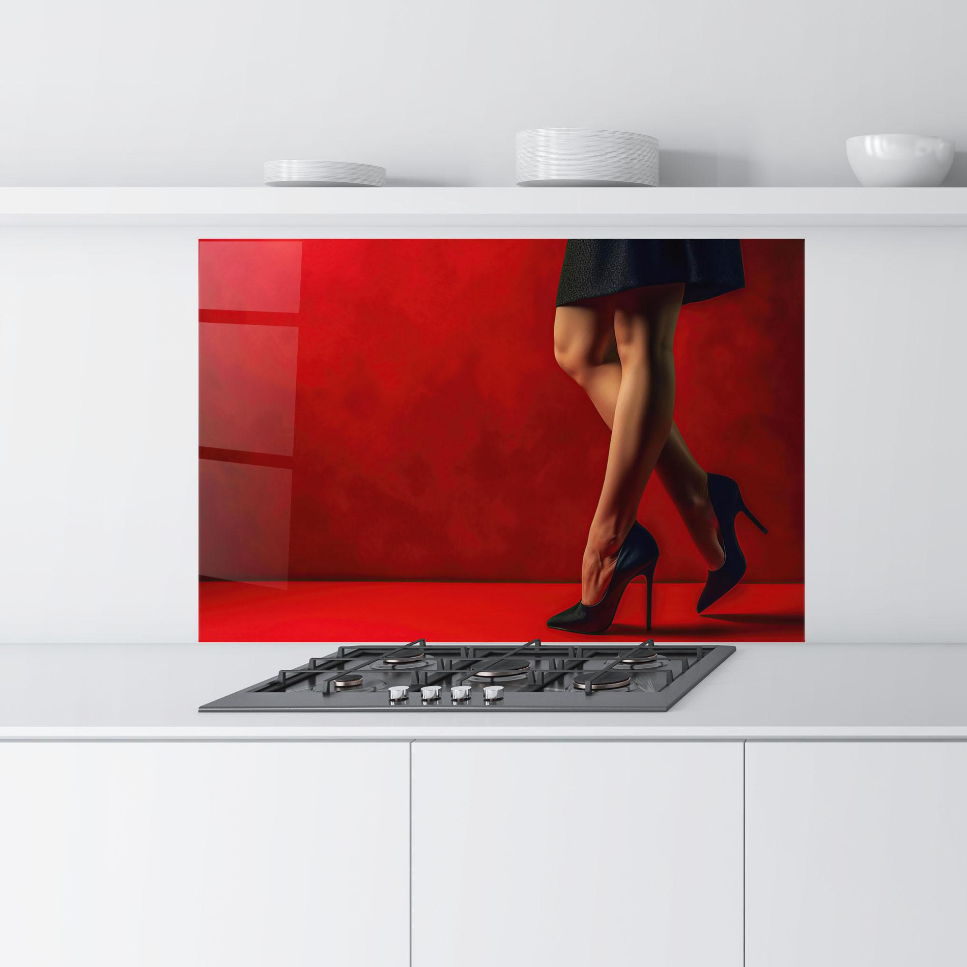 Küchenrückwand Glas Female Legs Heels mockup 9