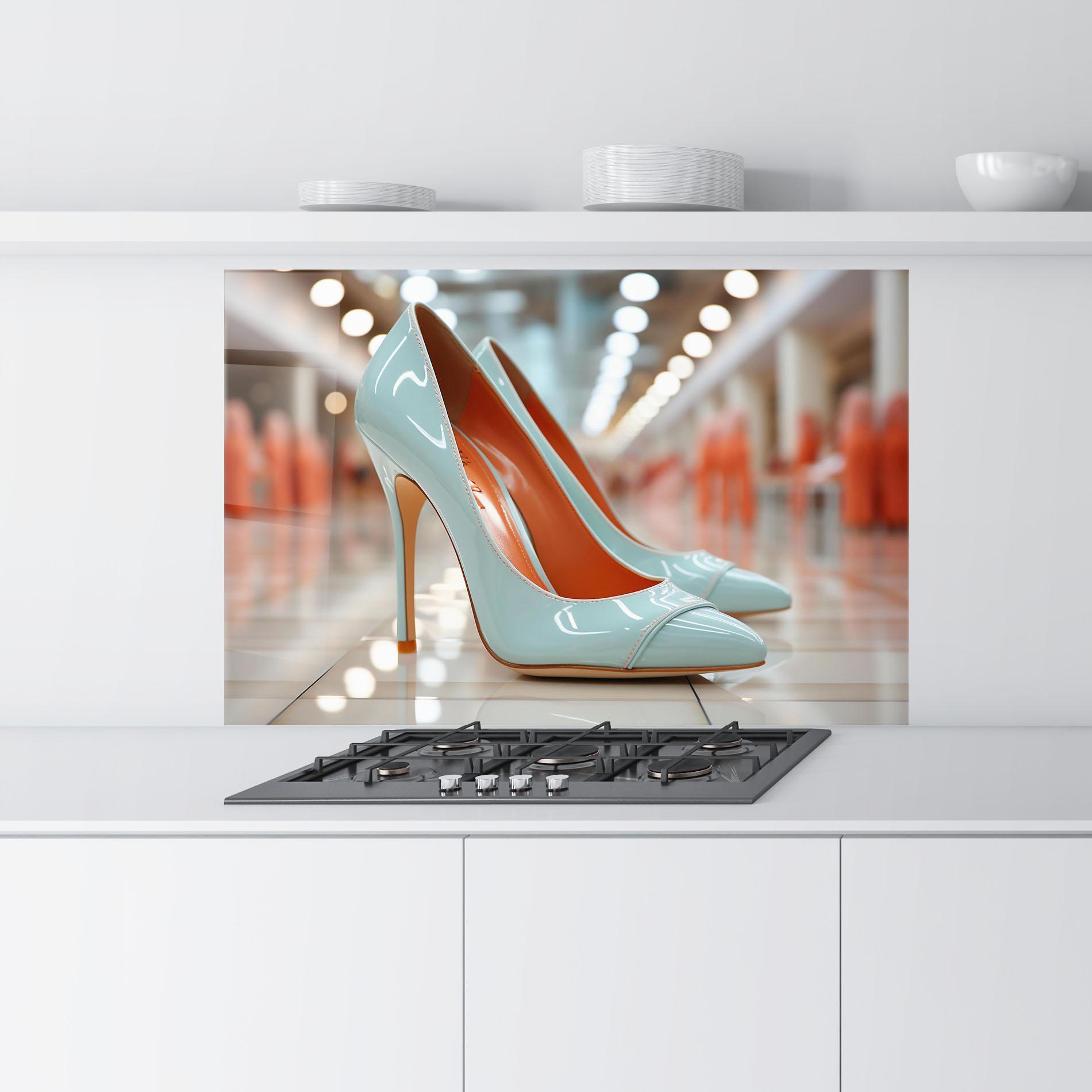 Küchenrückwand Glas Light Blue Heels mockup 9