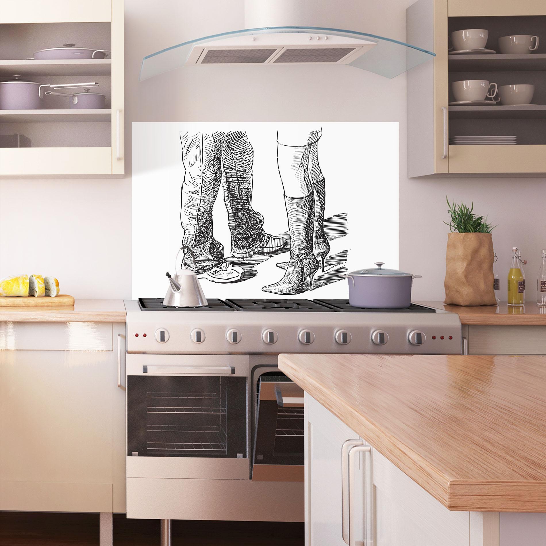 Küchenrückwand Glas Black Line Shoes mockup 1
