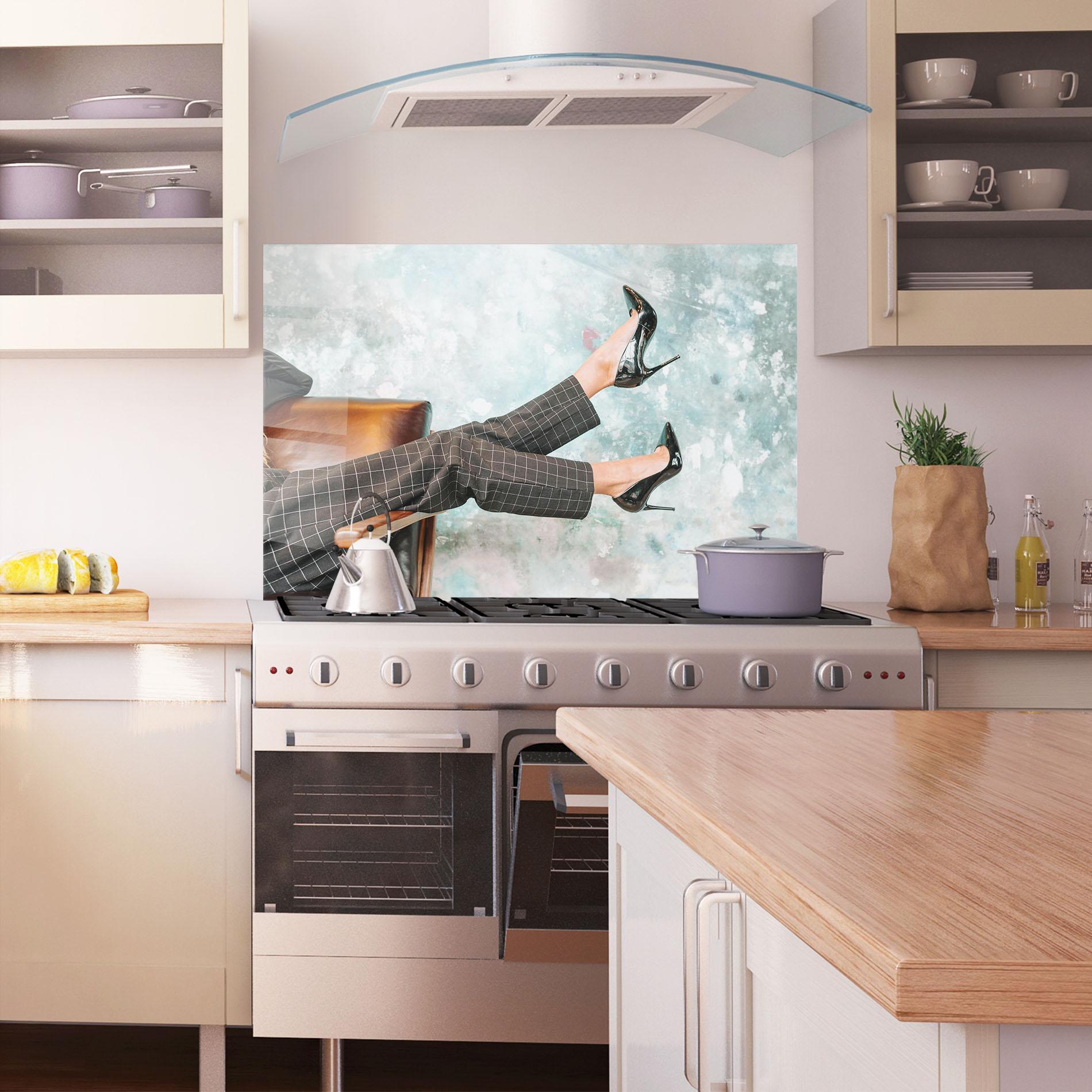 Küchenrückwand Glas Black Shoes On Chair mockup 1