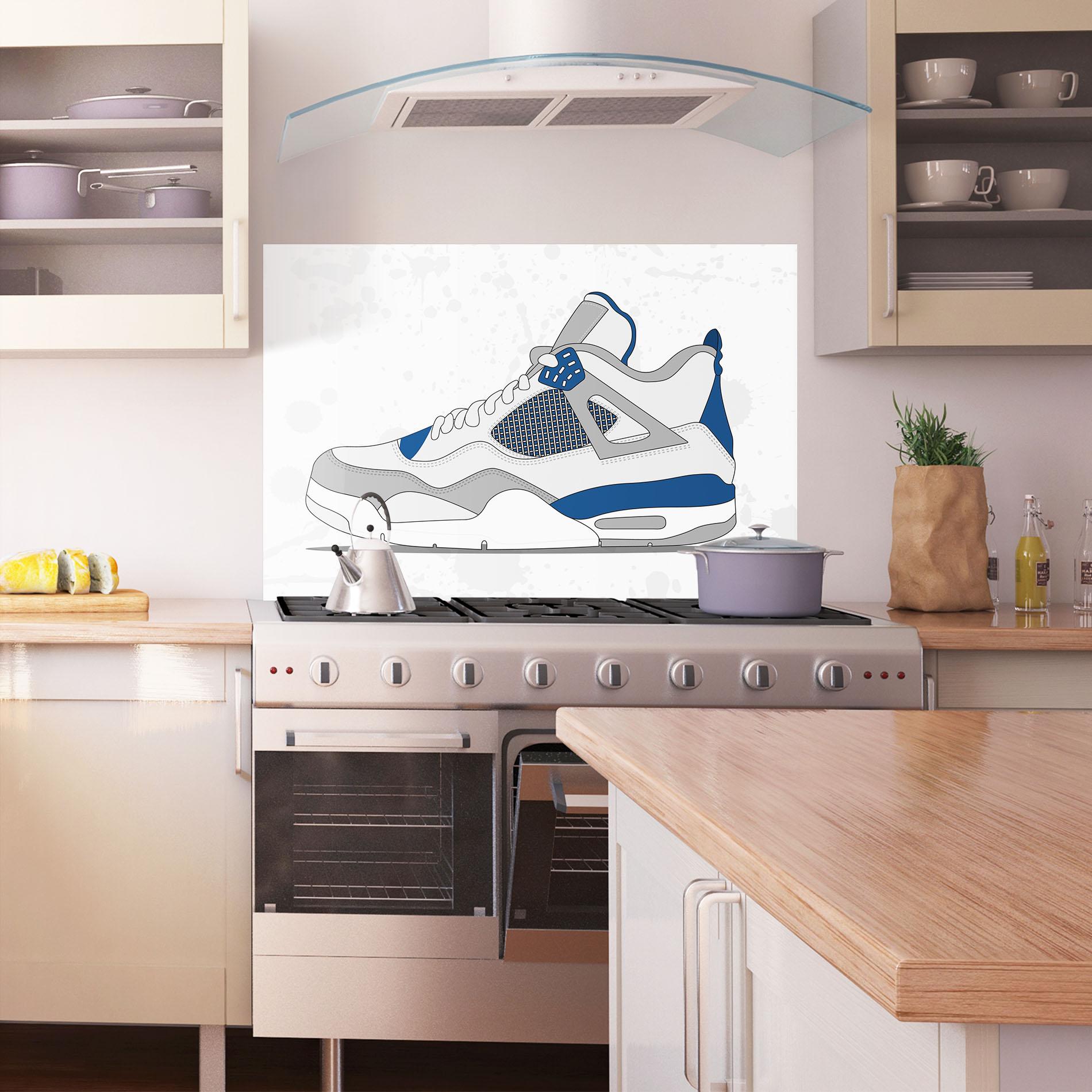 Küchenrückwand Glas Blue Grey Sneakers mockup 1