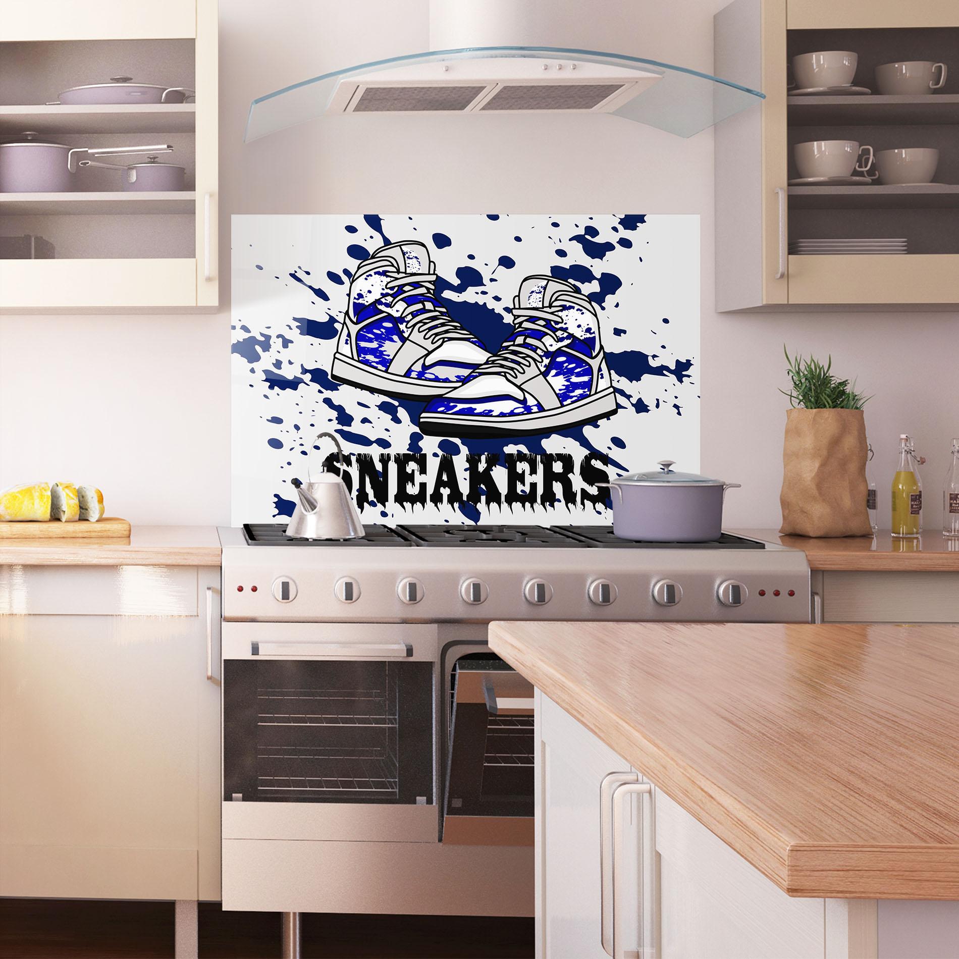Küchenrückwand Glas Dark Blue Sneakers mockup 1