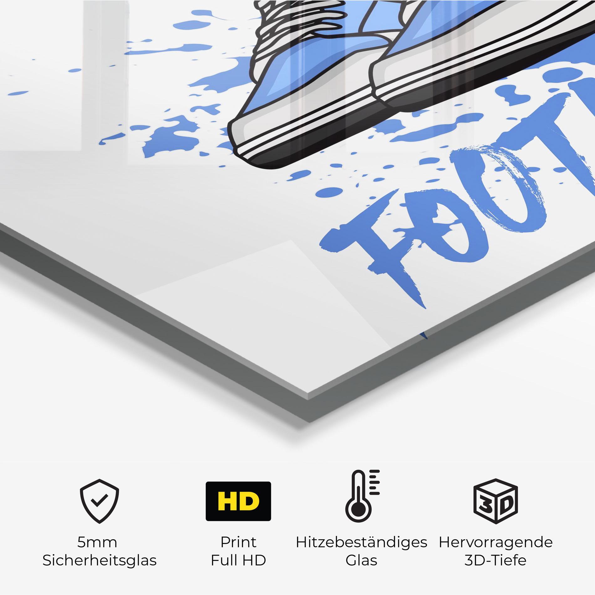 Küchenrückwand Glas Blue Footwear mockup 2