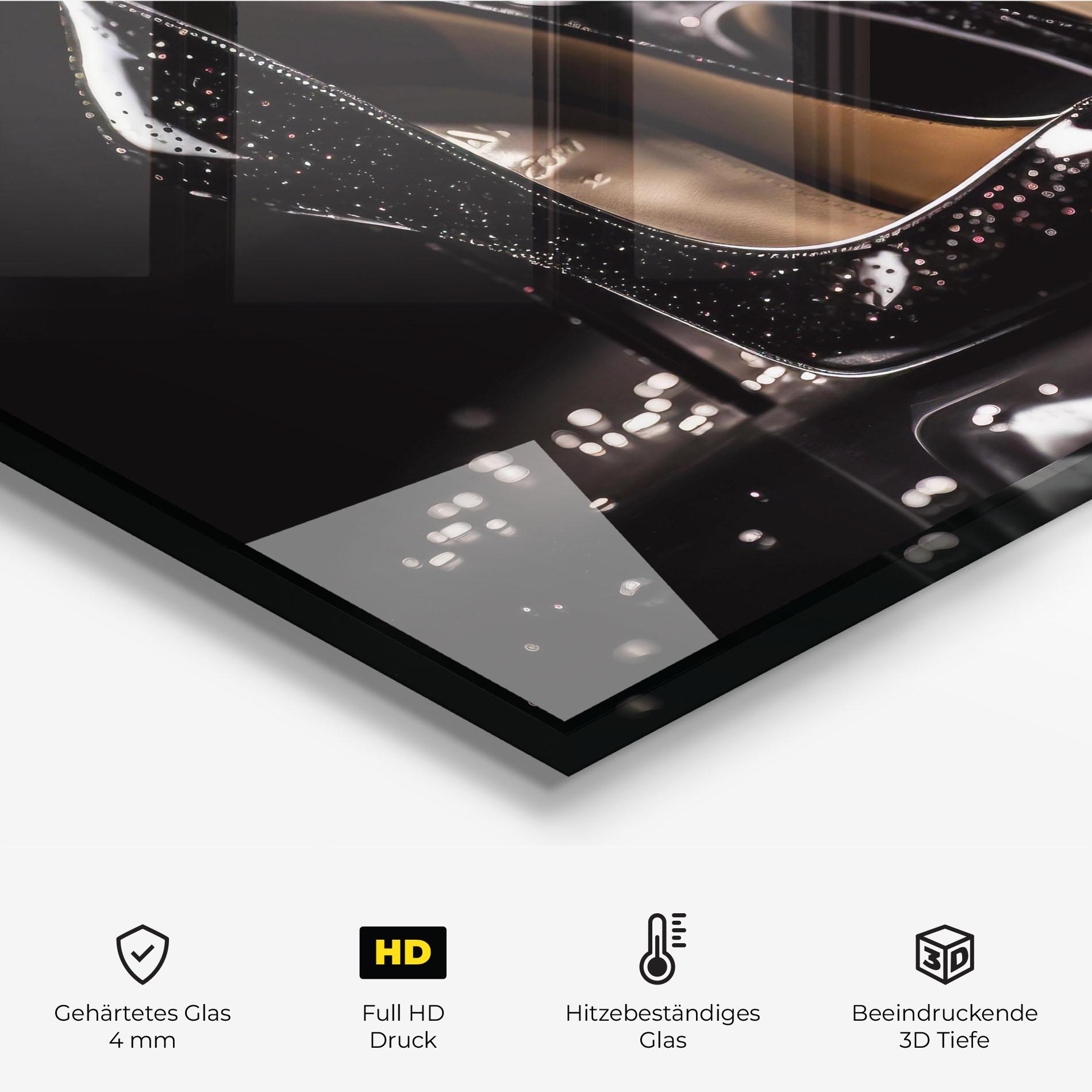 Küchenrückwand Glas Black Leather Shoe mockup 2