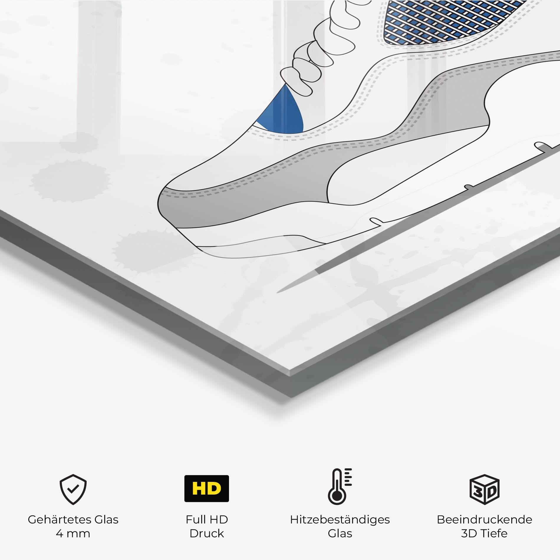 Küchenrückwand Glas Blue Grey Sneakers mockup 2