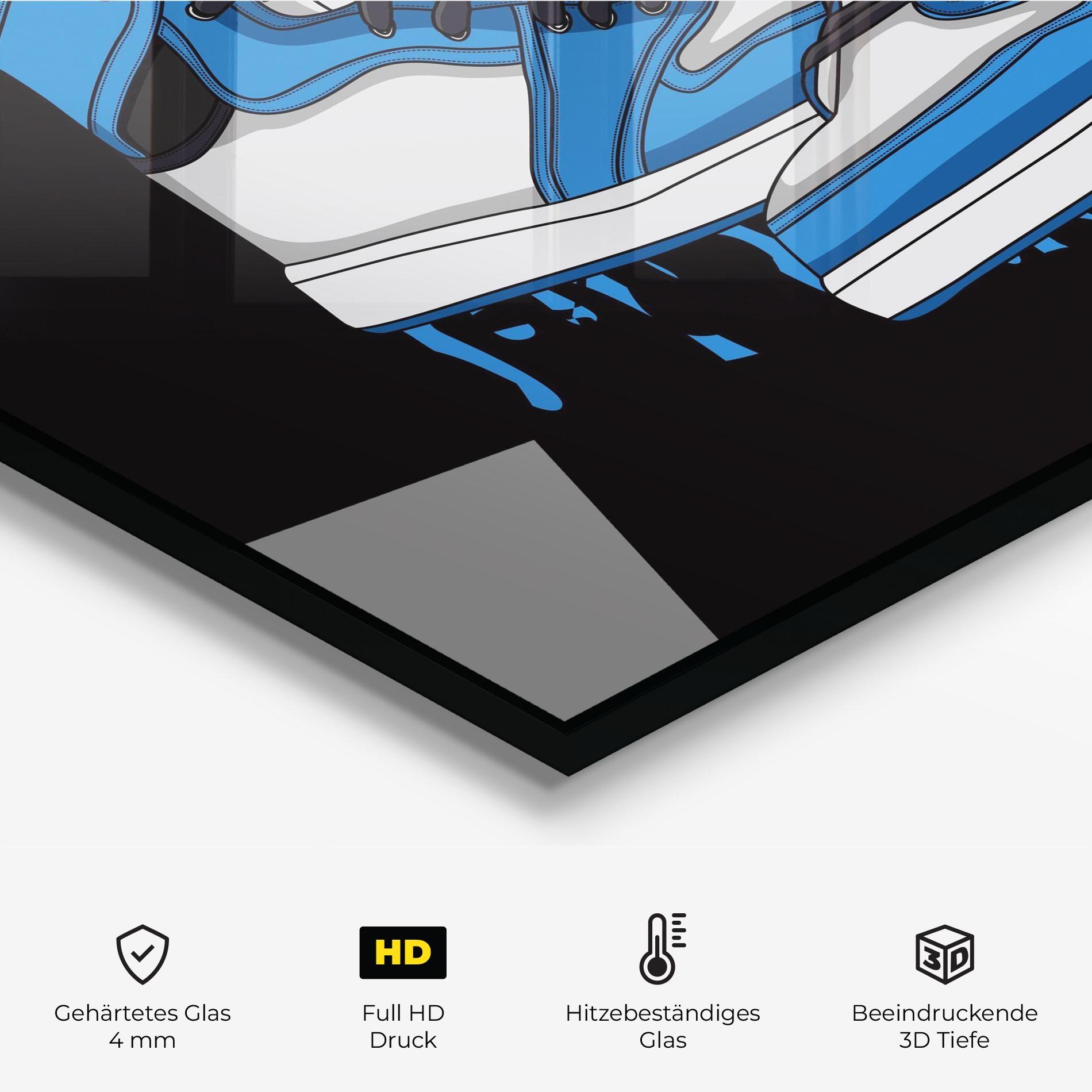 Küchenrückwand Glas Blue White Shoes mockup 2