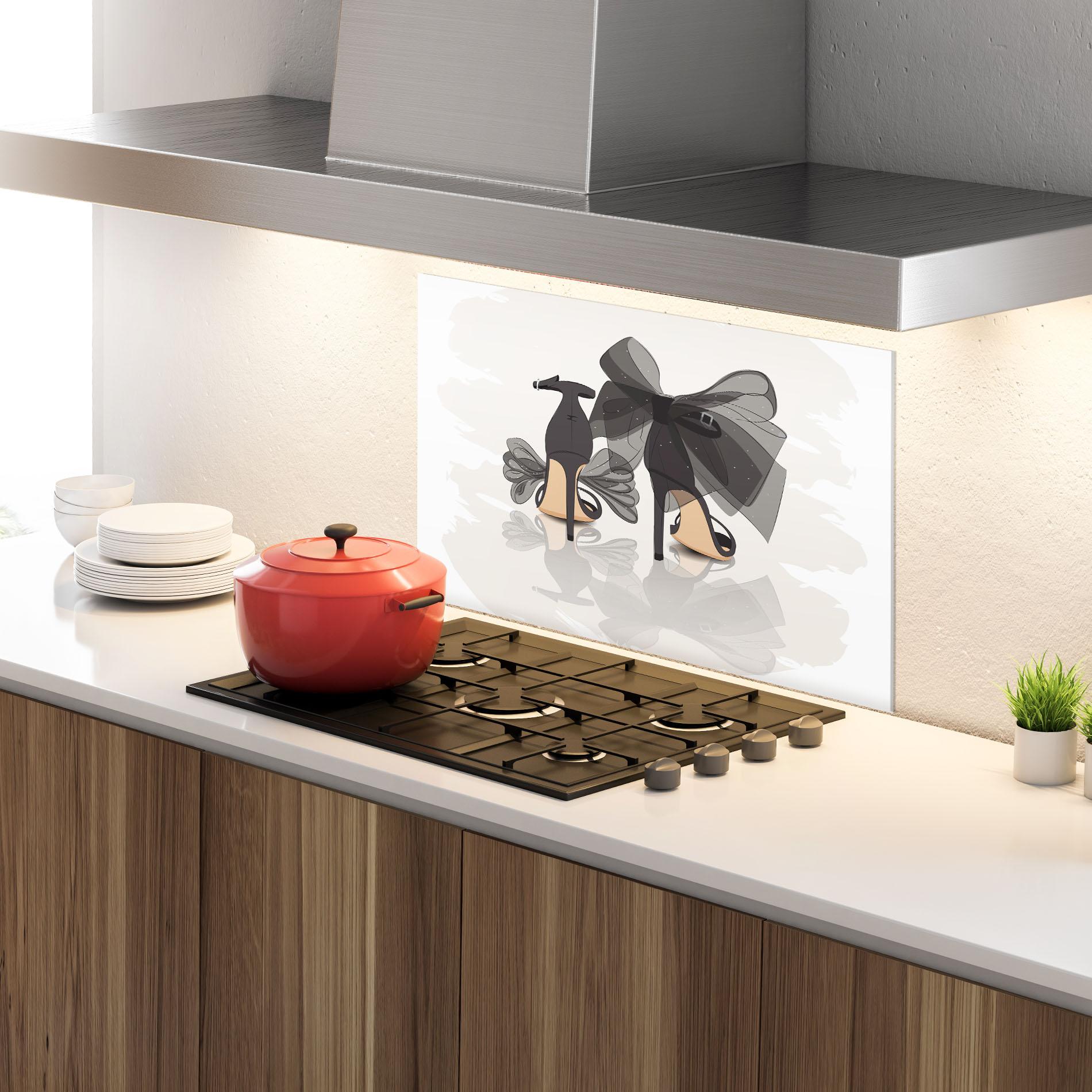 Küchenrückwand Glas Black Bow Heels mockup 4