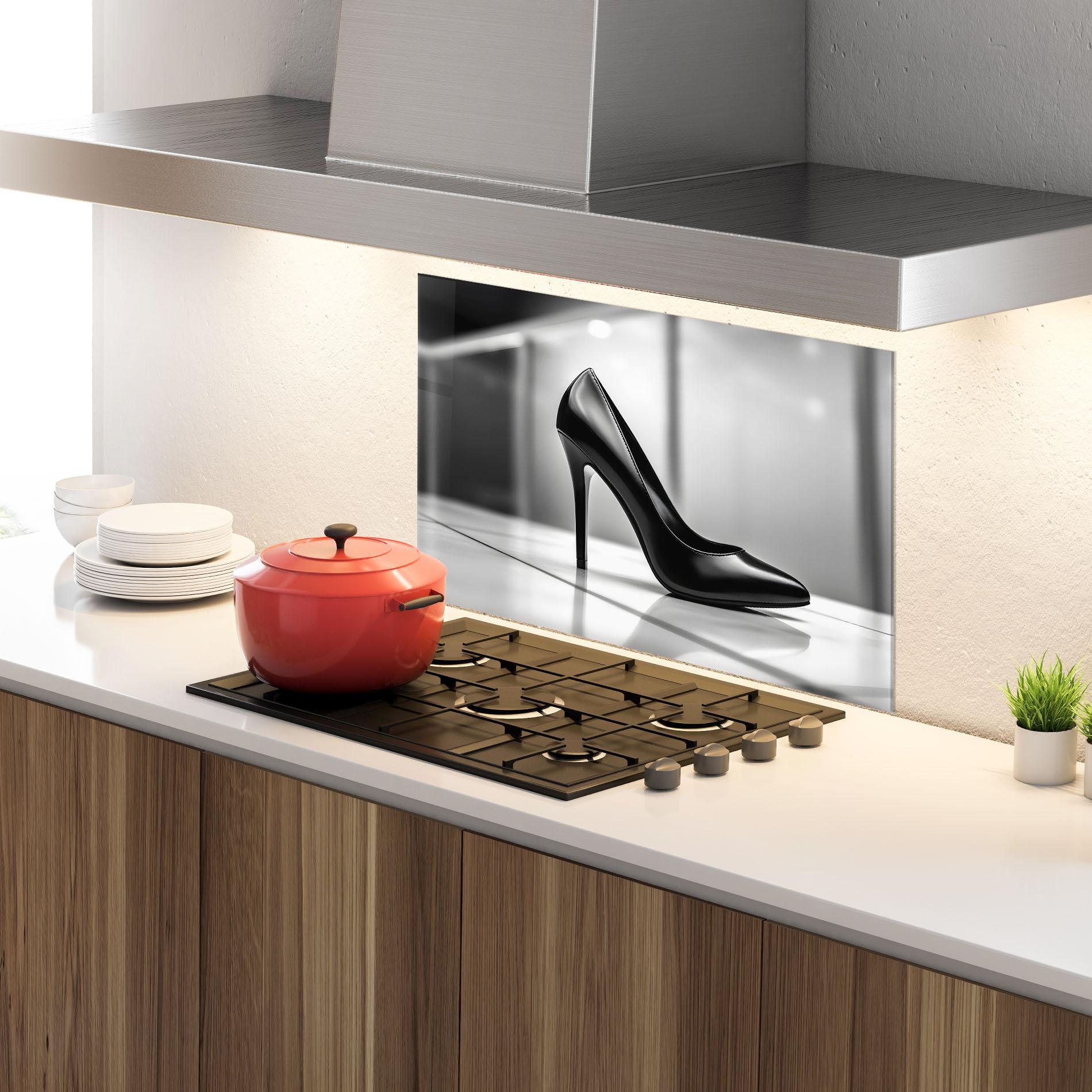 Küchenrückwand Glas Black Unique Design mockup 4