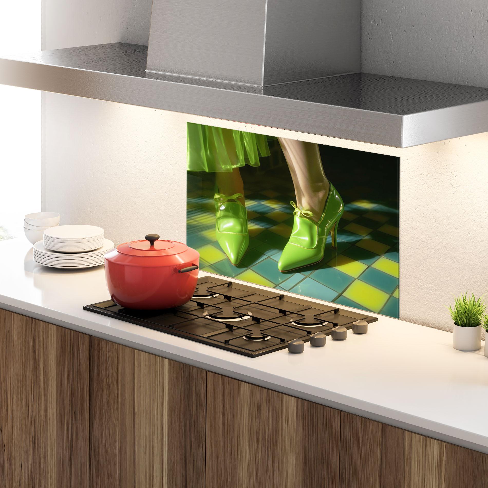 Küchenrückwand Glas Green Elegant Shoes mockup 4