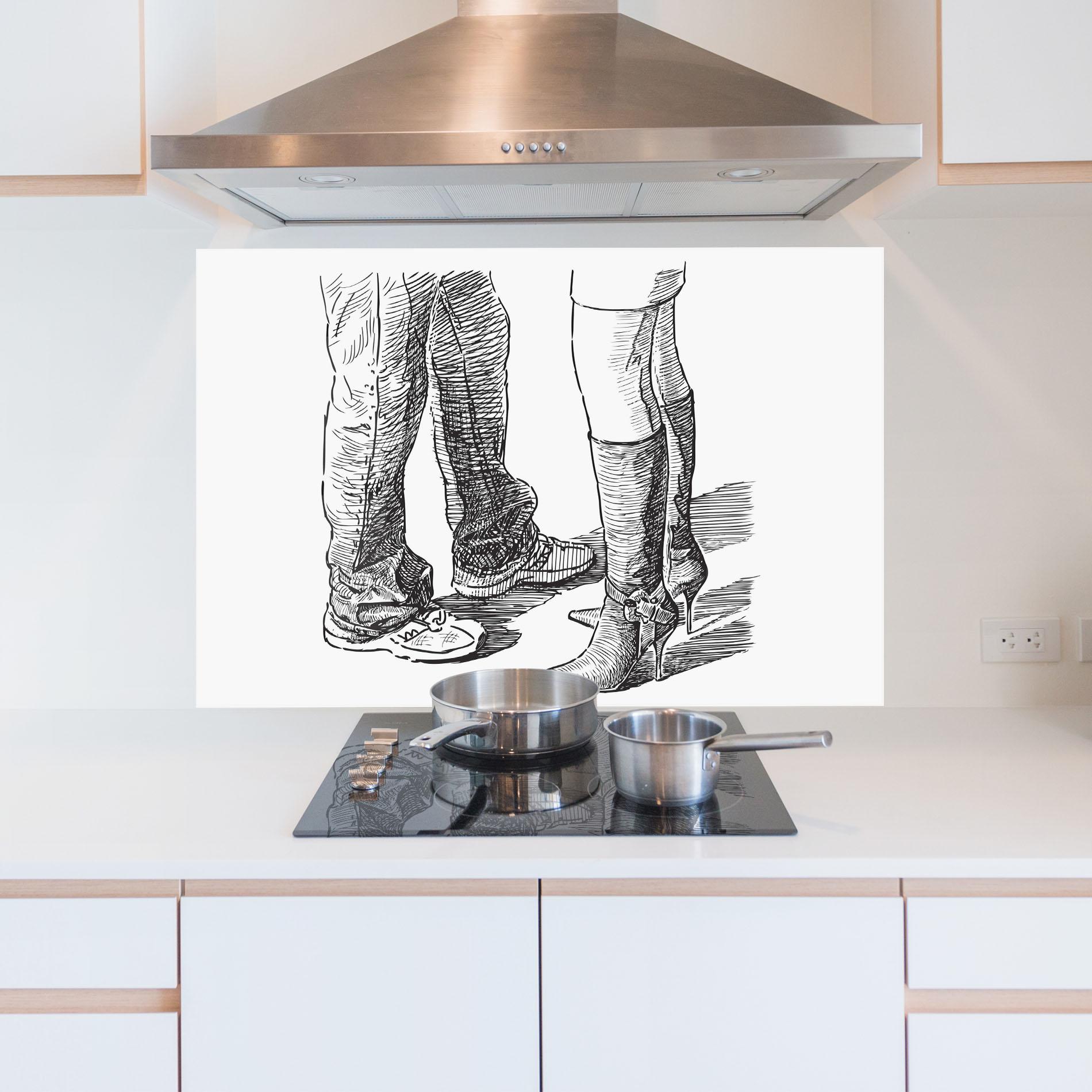 Küchenrückwand Glas Black Line Shoes mockup 5