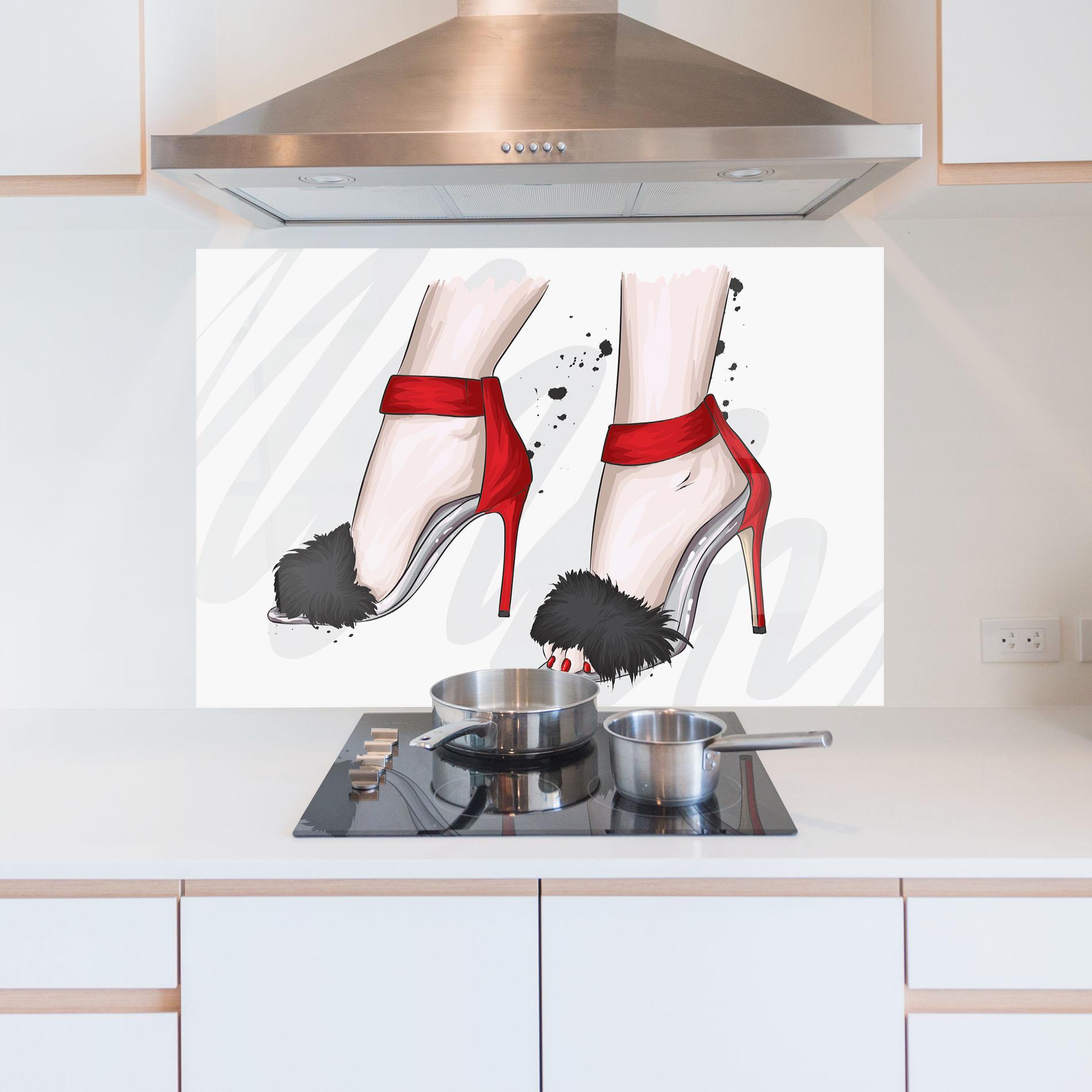Küchenrückwand Glas Black Red Heels mockup 5