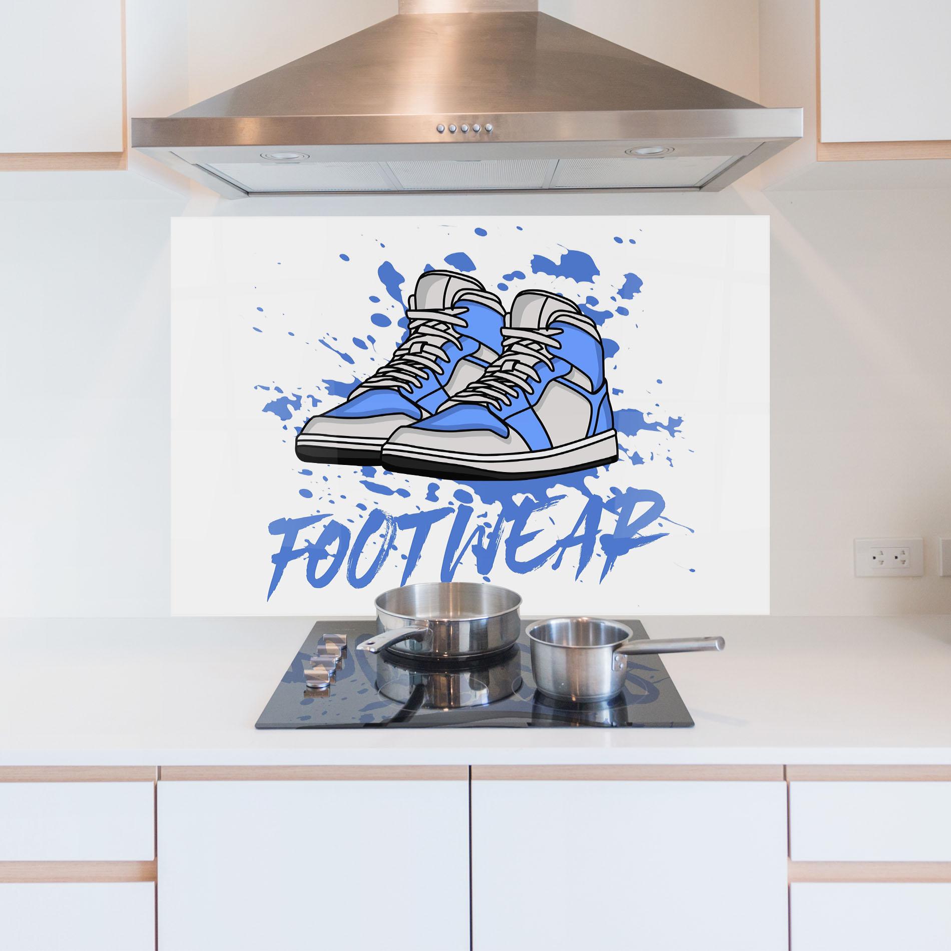 Küchenrückwand Glas Blue Footwear mockup 5