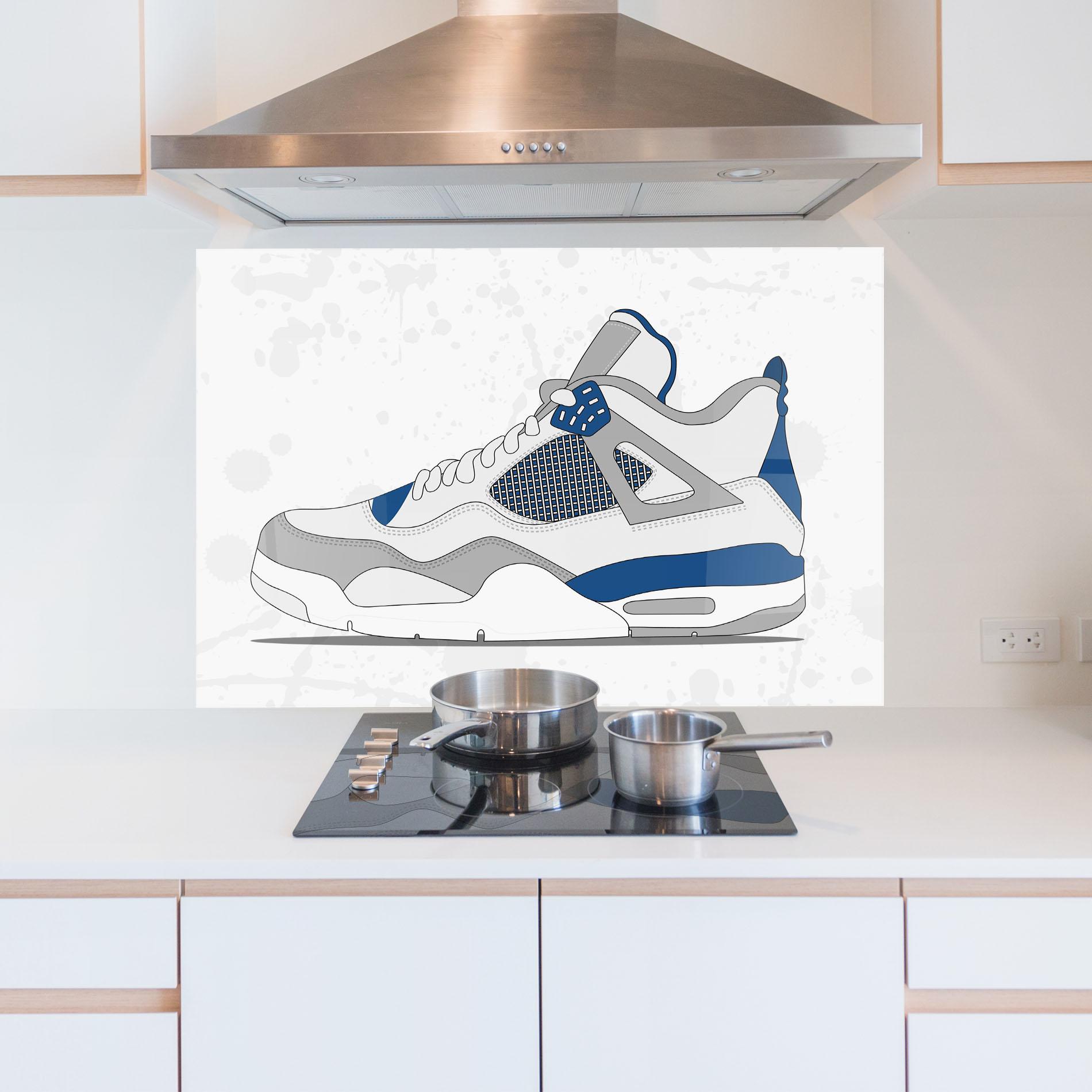 Küchenrückwand Glas Blue Grey Sneakers mockup 5