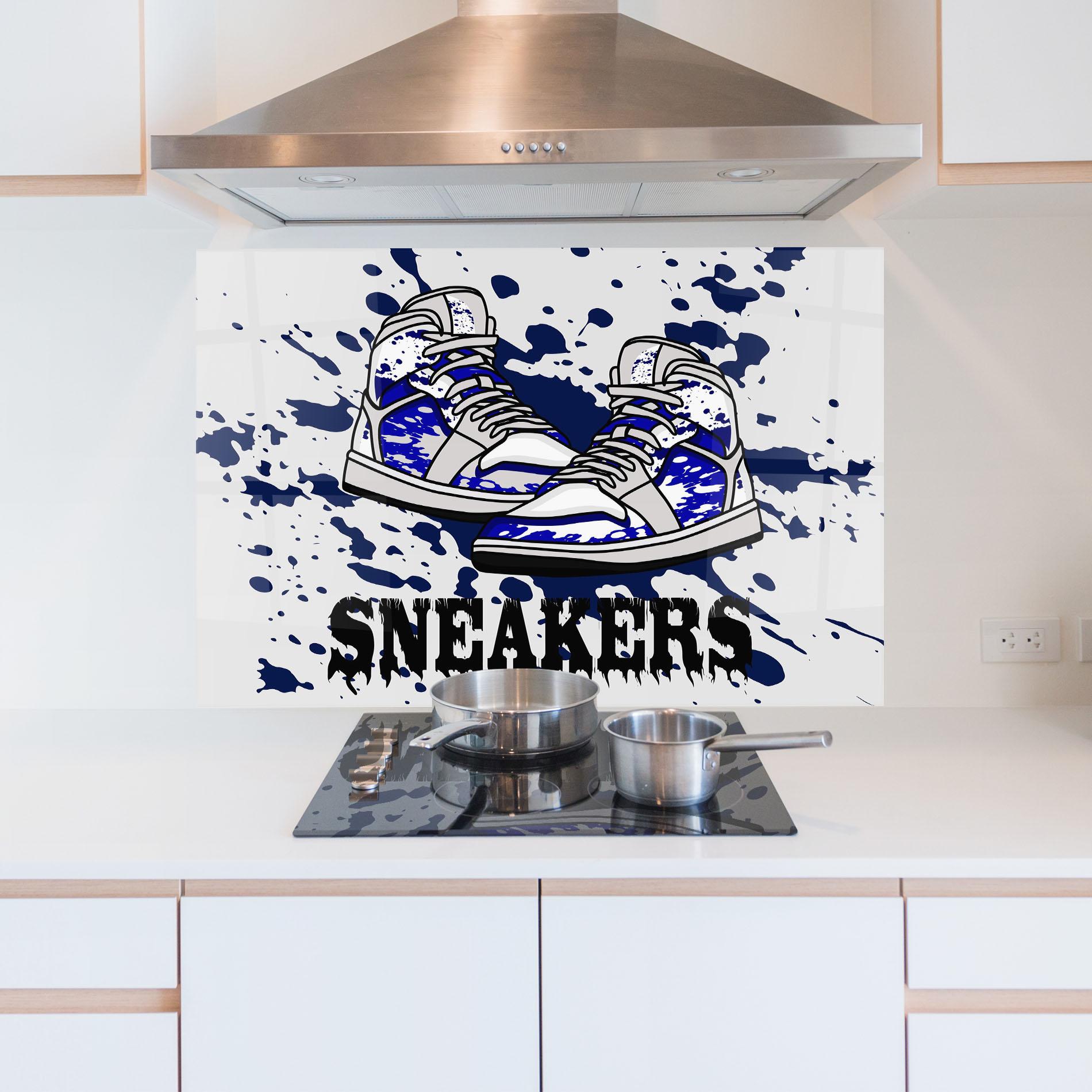 Küchenrückwand Glas Dark Blue Sneakers mockup 5