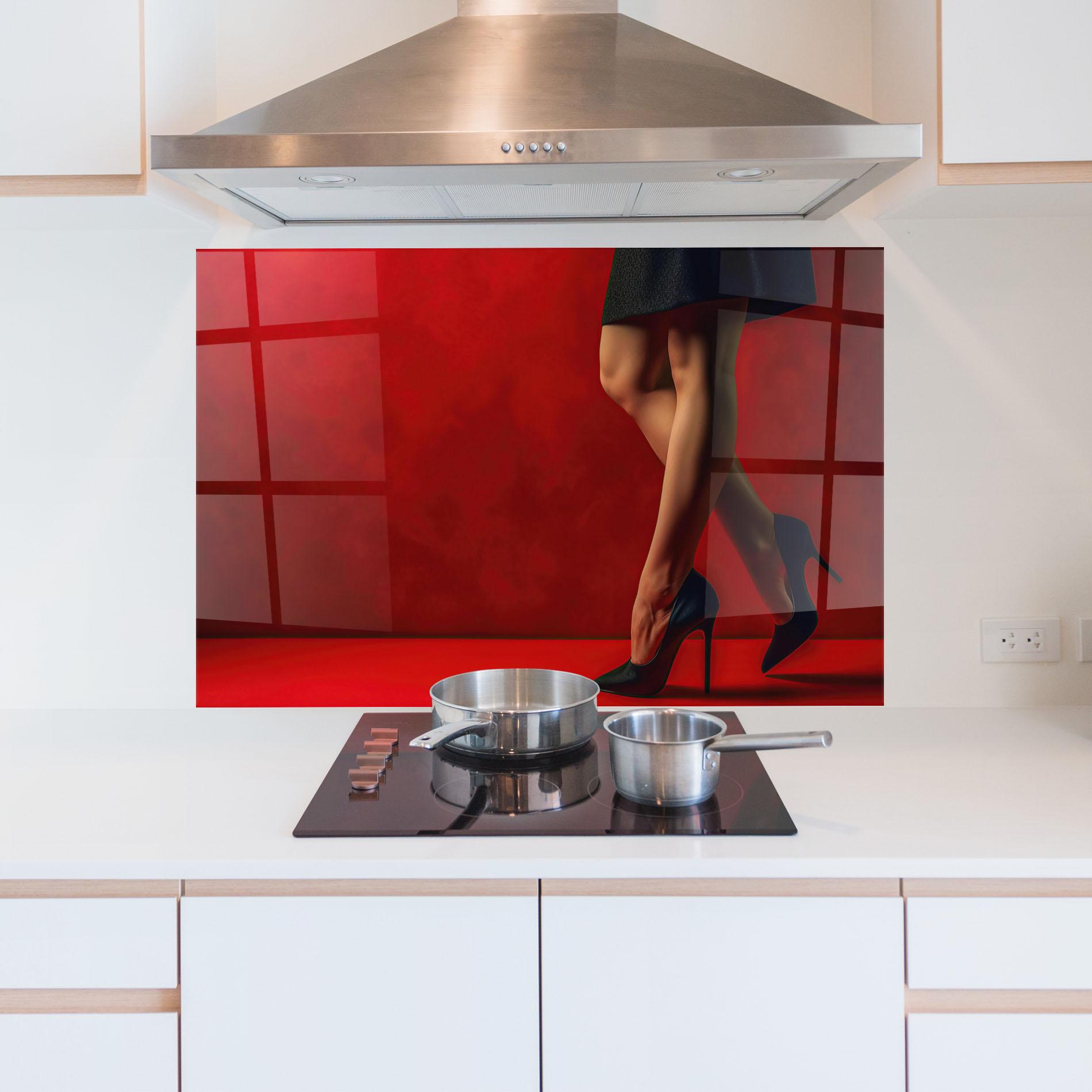 Küchenrückwand Glas Female Legs Heels mockup 5