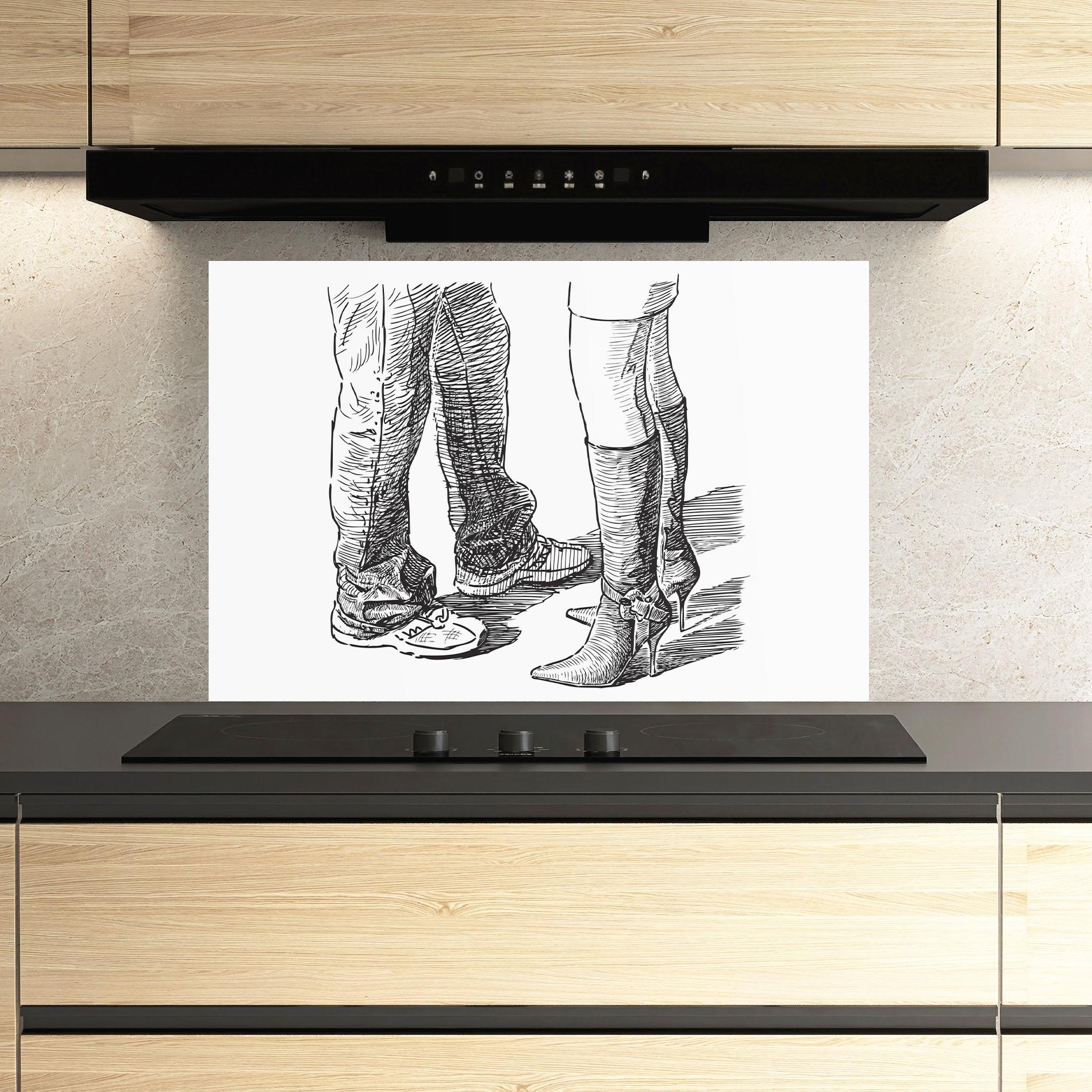 Küchenrückwand Glas Black Line Shoes mockup 3