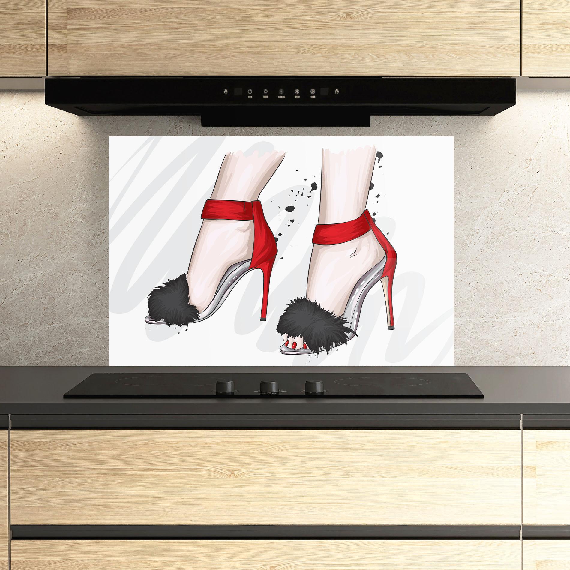 Küchenrückwand Glas Black Red Heels mockup 3