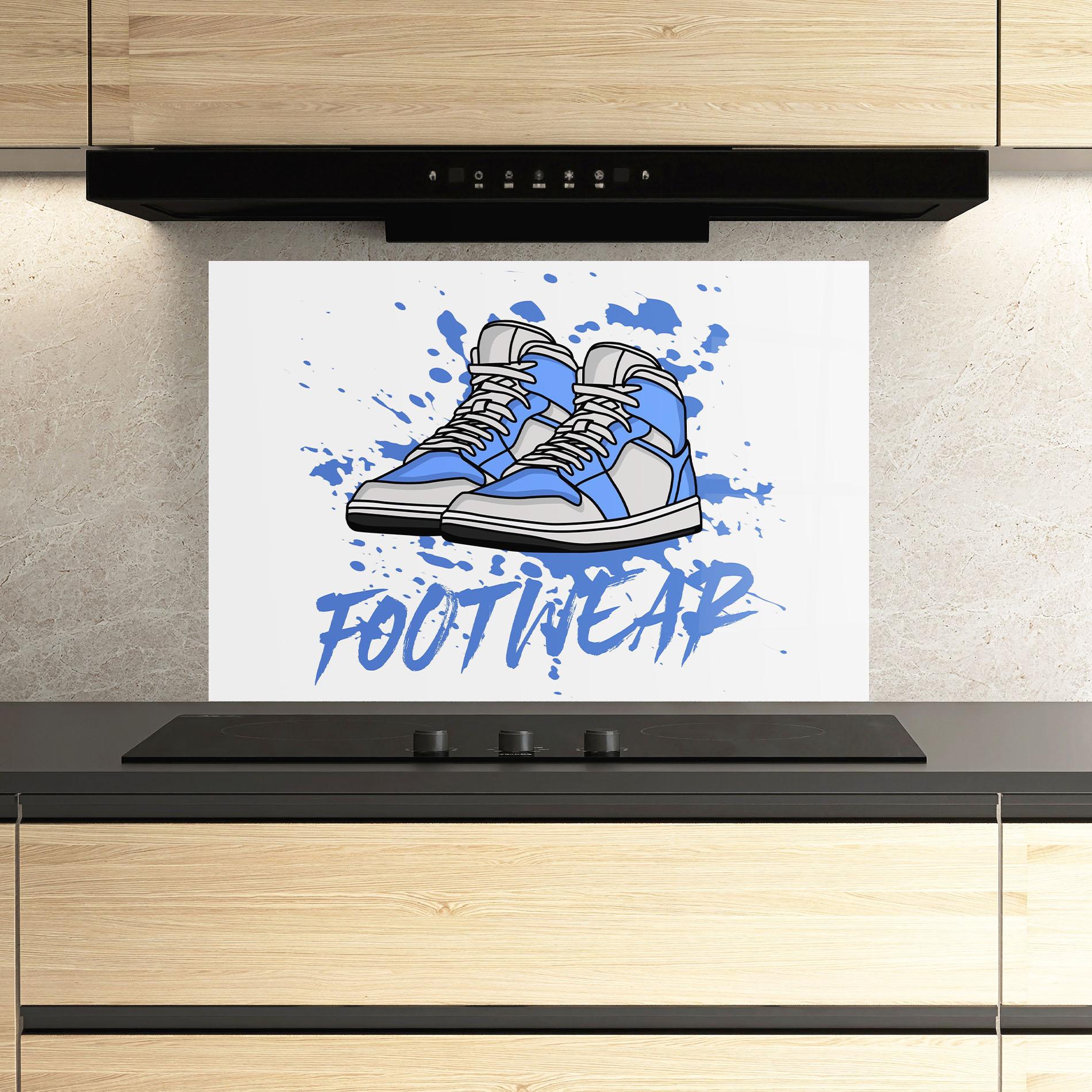 Küchenrückwand Glas Blue Footwear mockup 3