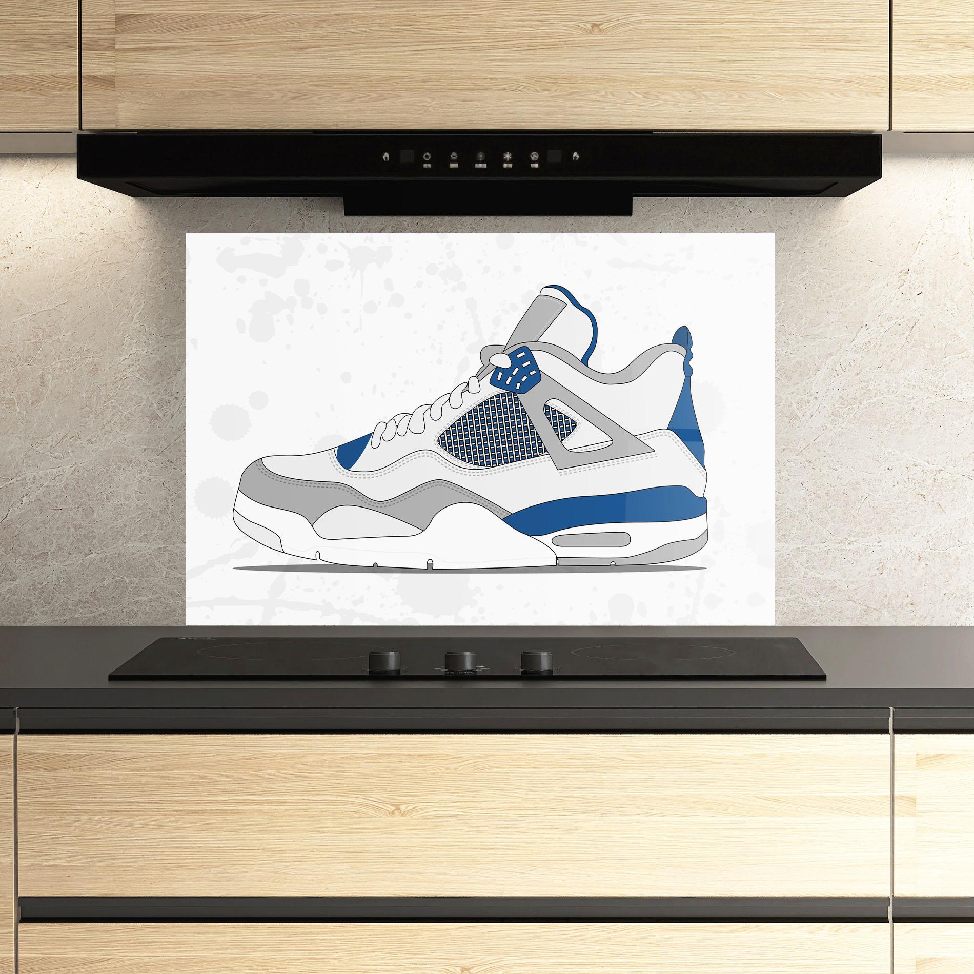 Küchenrückwand Glas Blue Grey Sneakers mockup 3
