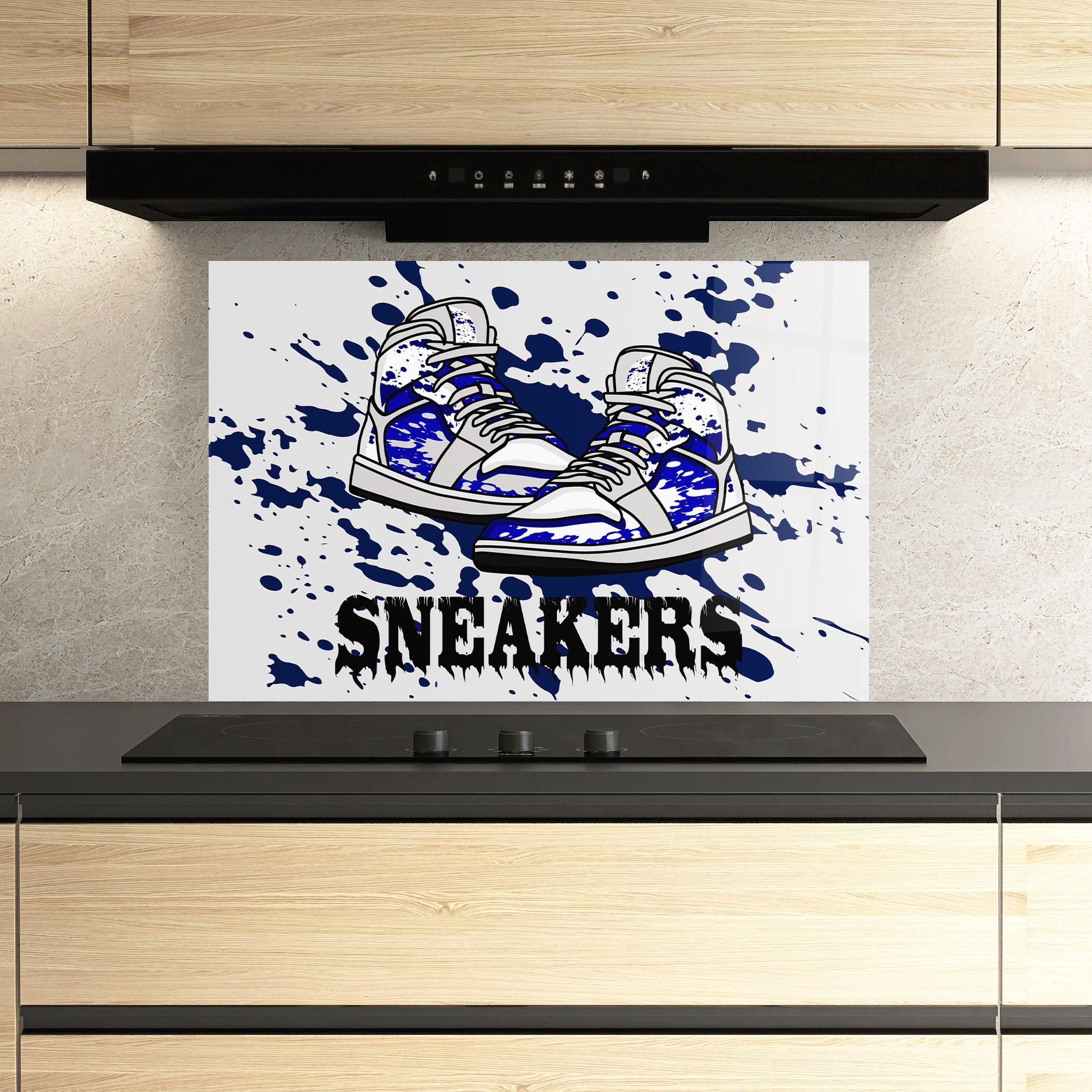 Küchenrückwand Glas Dark Blue Sneakers mockup 3
