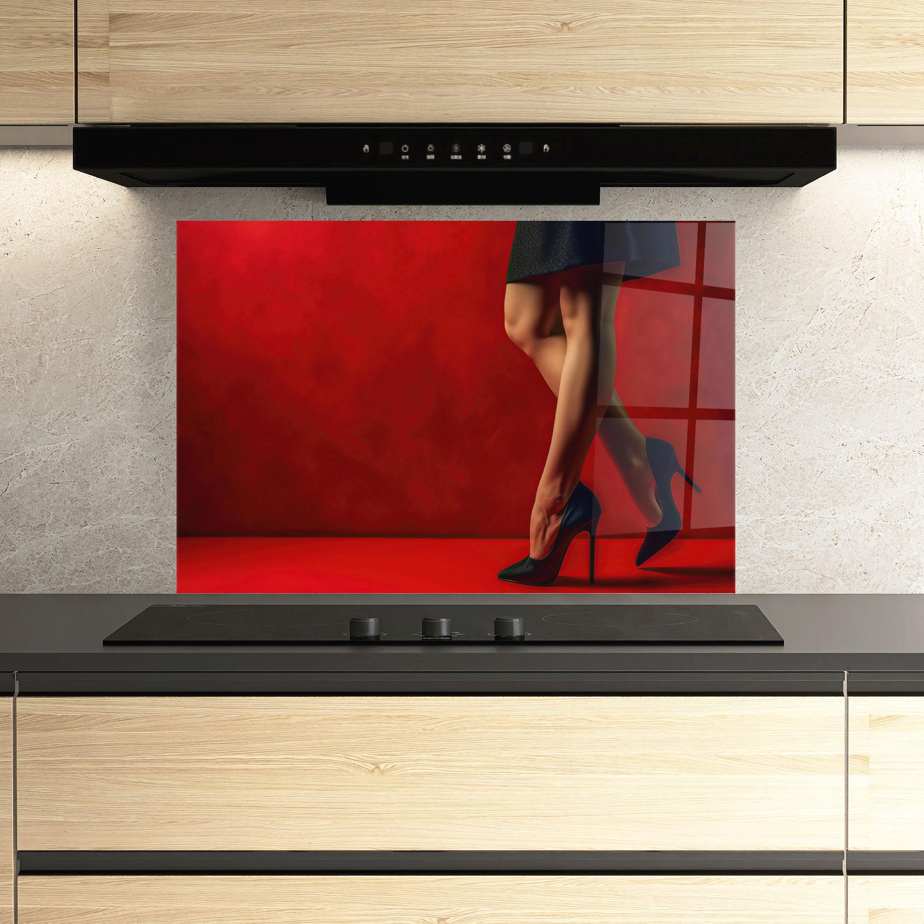 Küchenrückwand Glas Female Legs Heels mockup 3