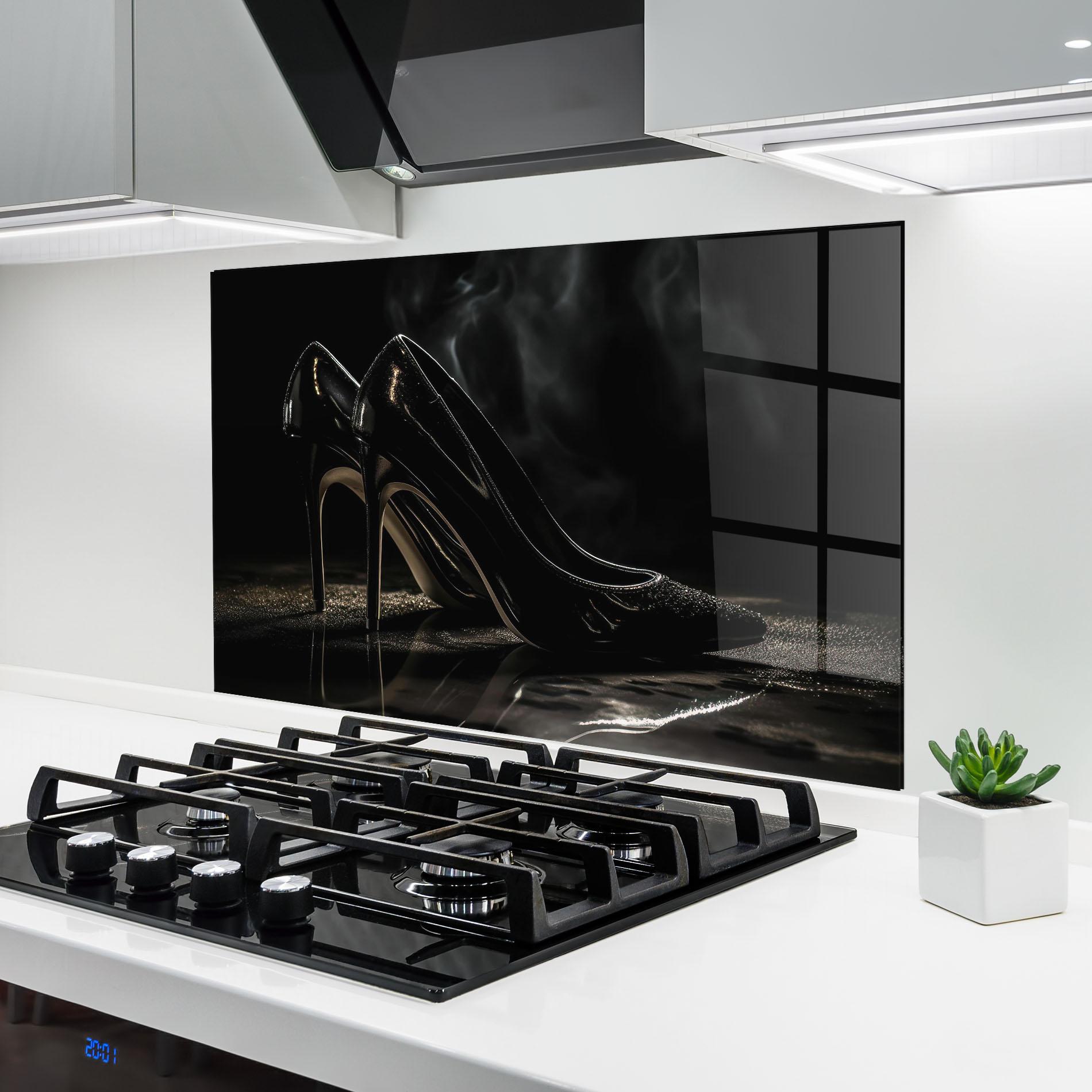Küchenrückwand Glas Black Leather Shoes mockup 6