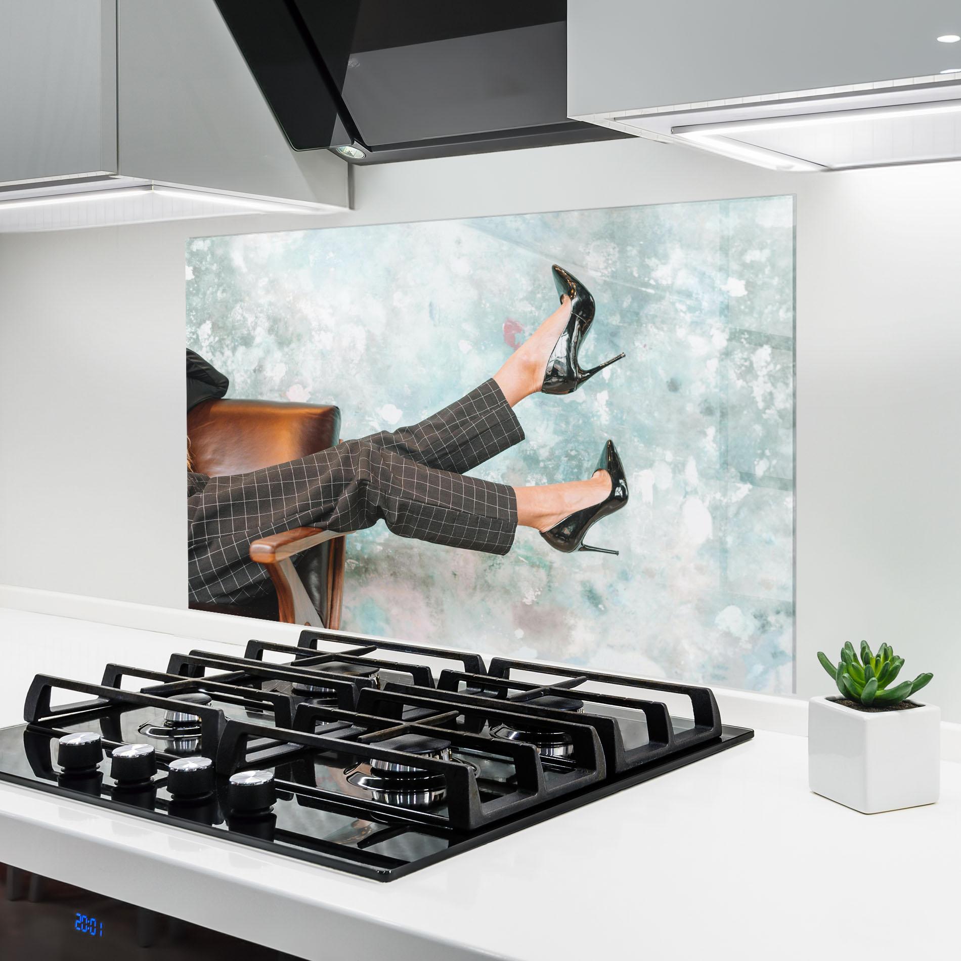 Küchenrückwand Glas Black Shoes On Chair mockup 6
