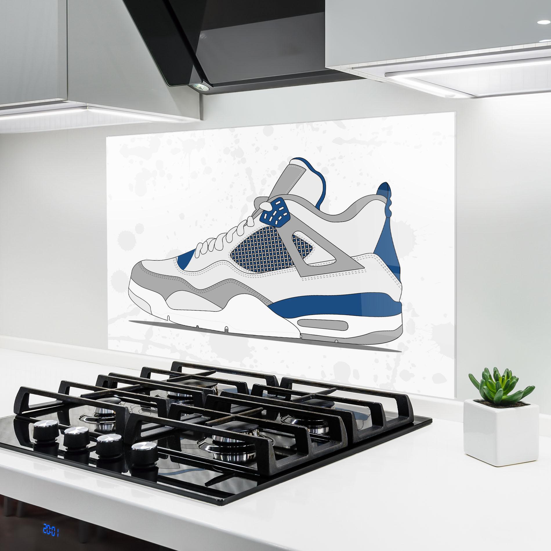 Küchenrückwand Glas Blue Grey Sneakers mockup 6