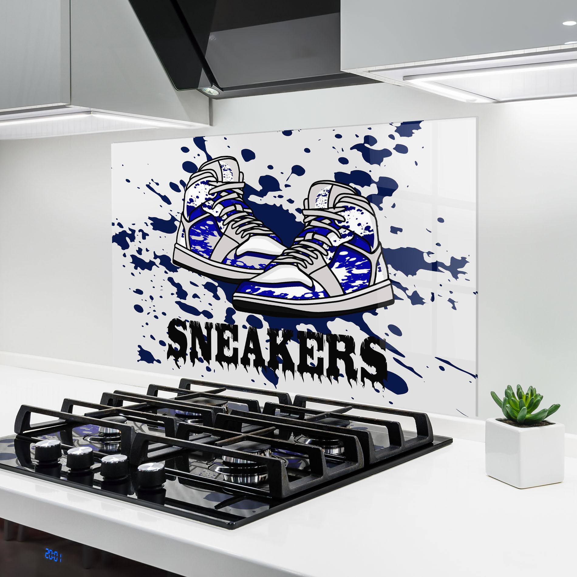 Küchenrückwand Glas Dark Blue Sneakers mockup 6