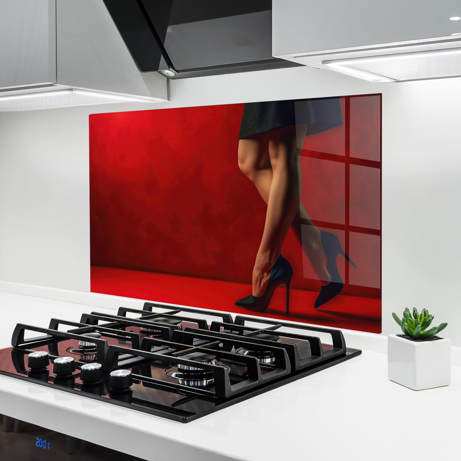 Küchenrückwand Glas Female Legs Heels mockup 6