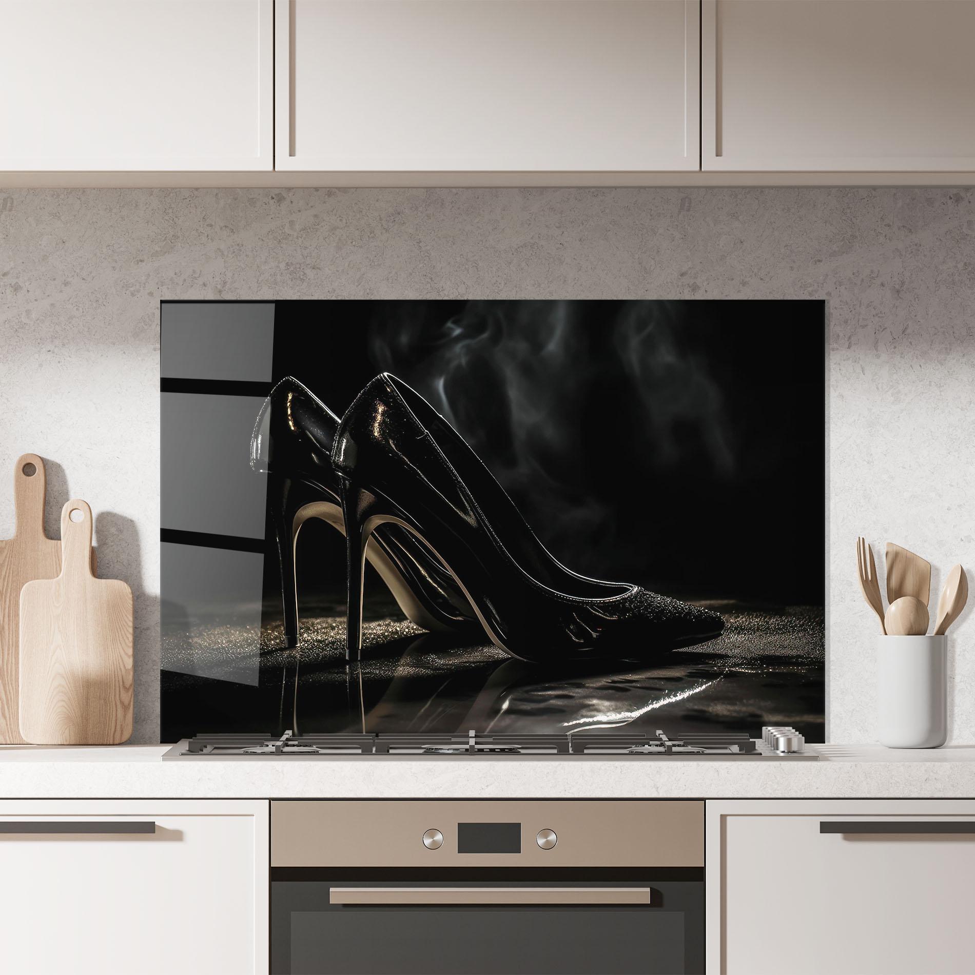 Küchenrückwand Glas Black Leather Shoes mockup 7