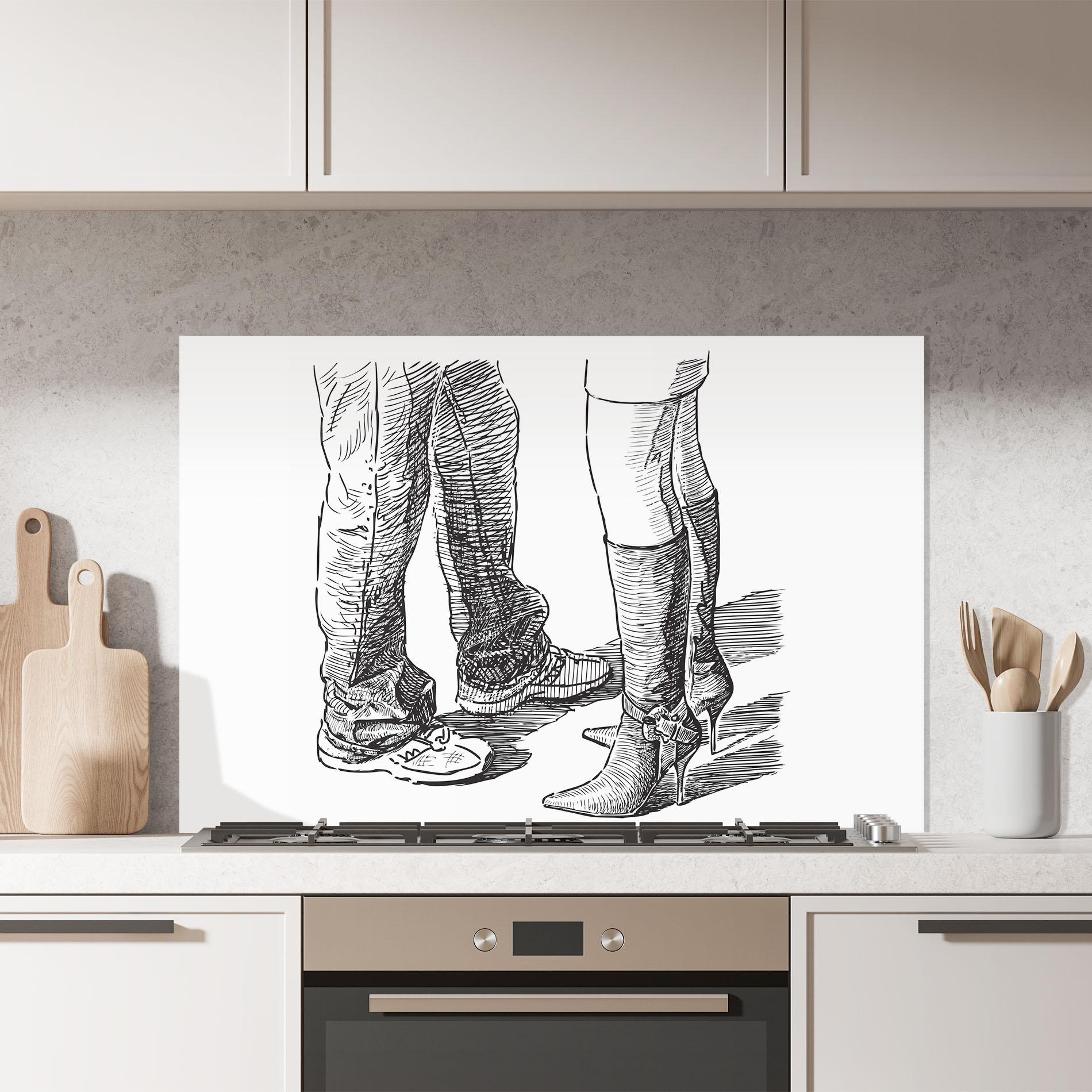 Küchenrückwand Glas Black Line Shoes mockup 7