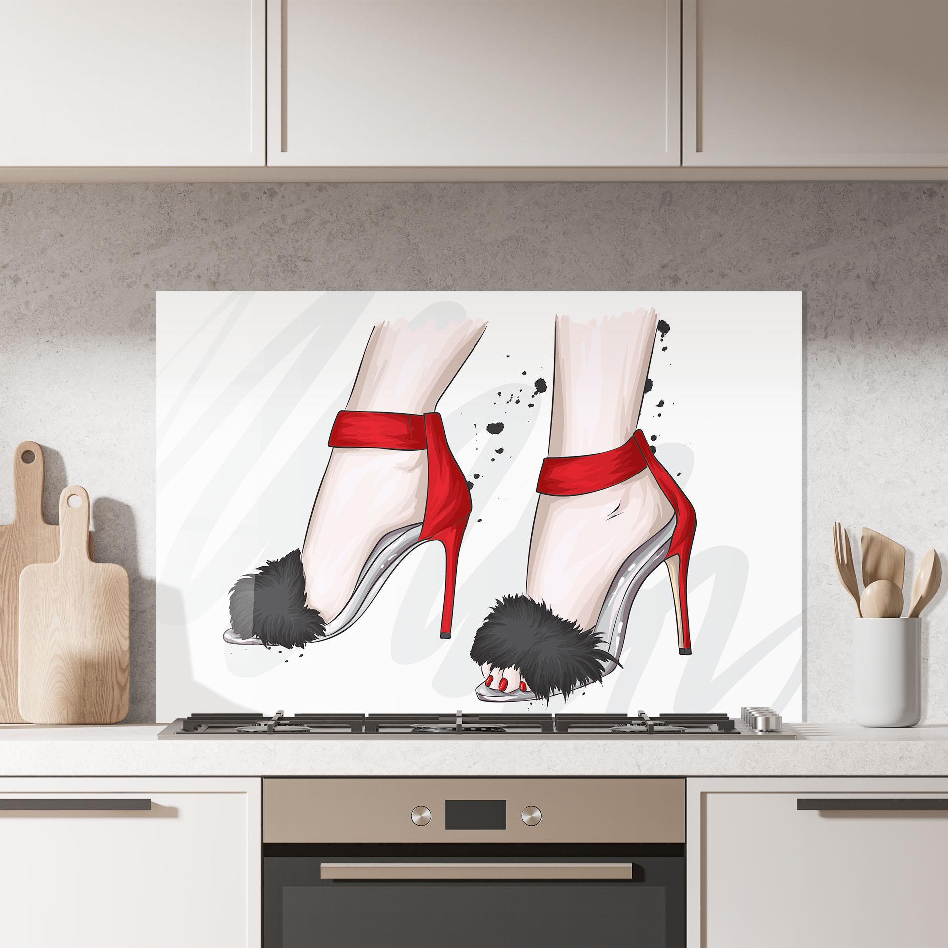 Küchenrückwand Glas Black Red Heels mockup 7