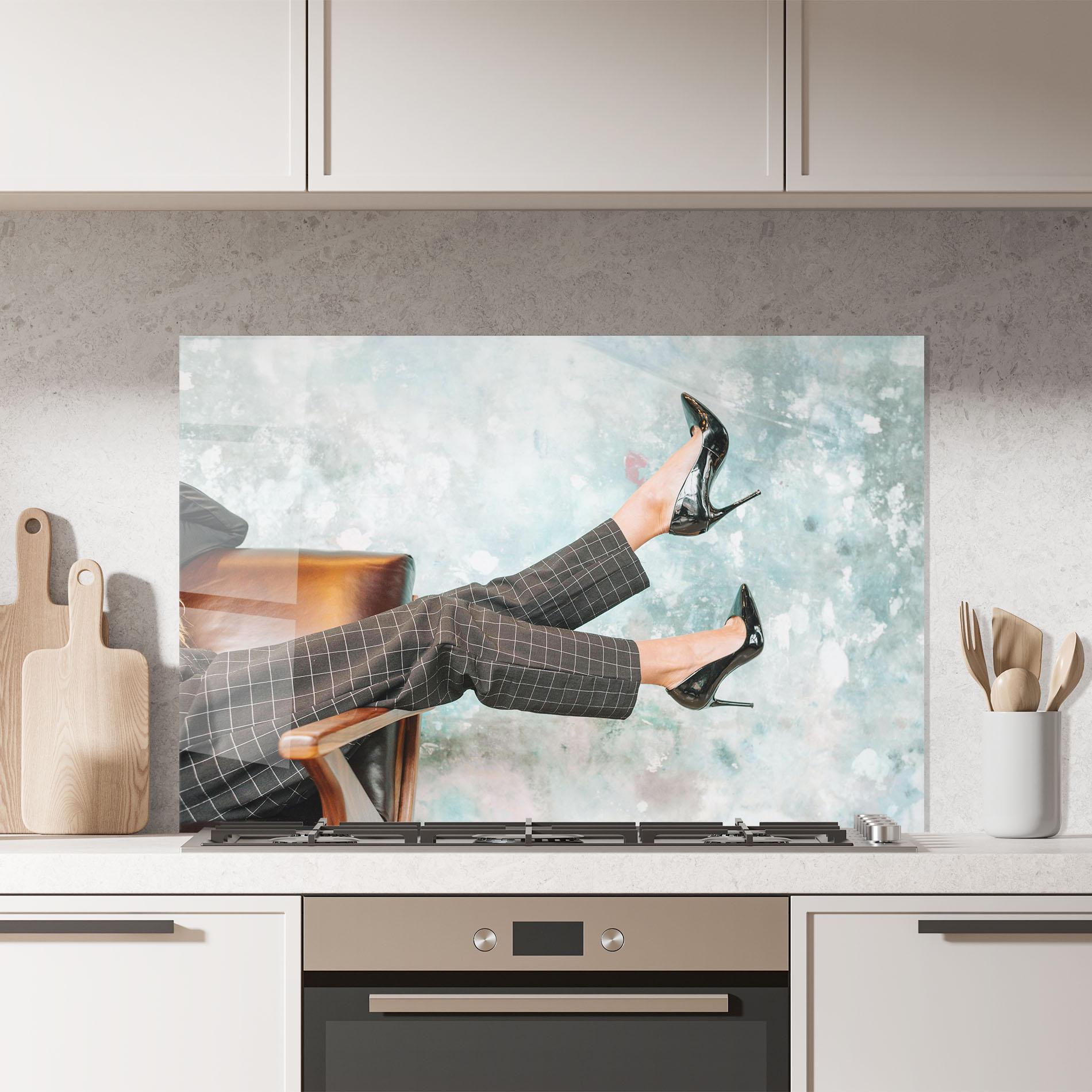 Küchenrückwand Glas Black Shoes On Chair mockup 7