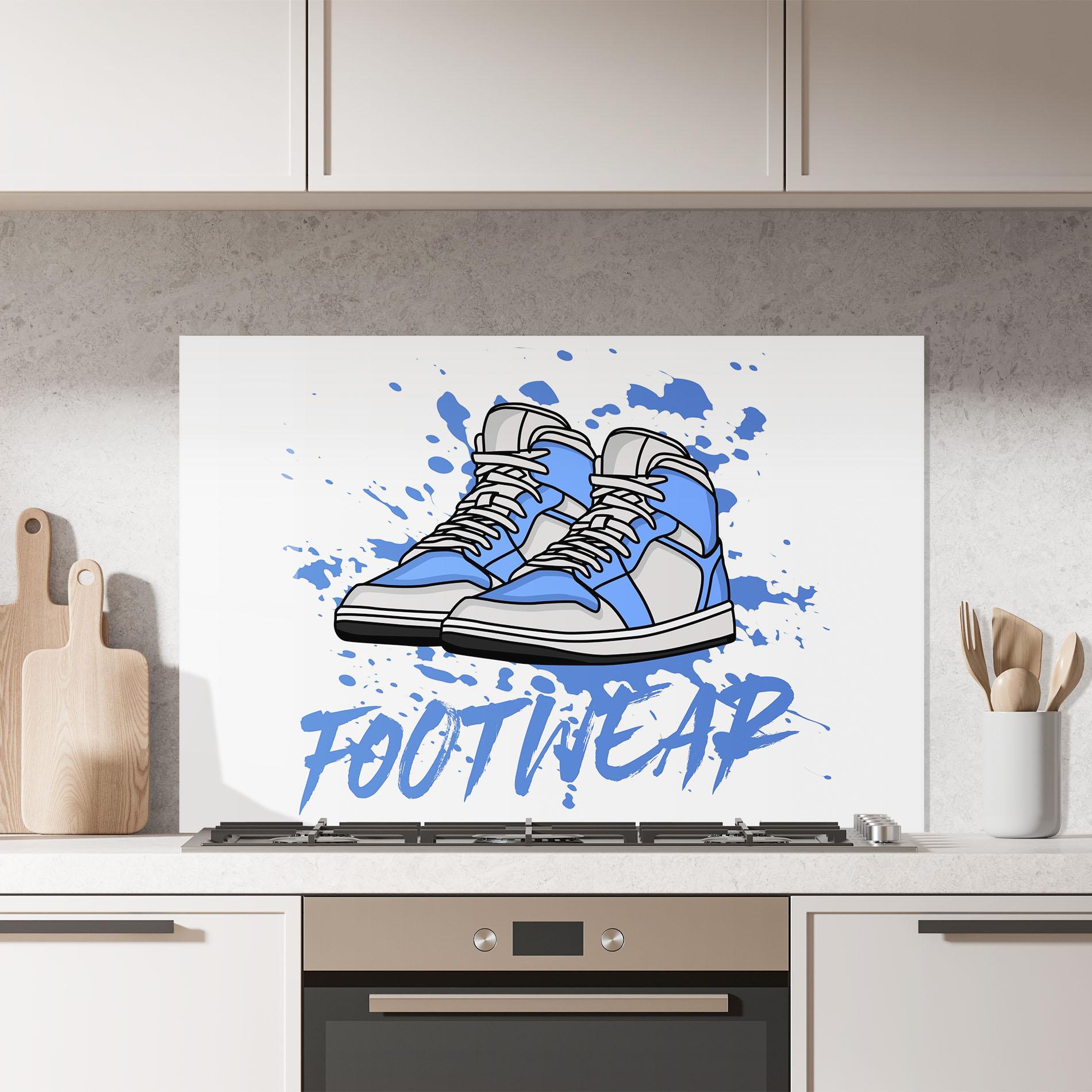 Küchenrückwand Glas Blue Footwear mockup 7